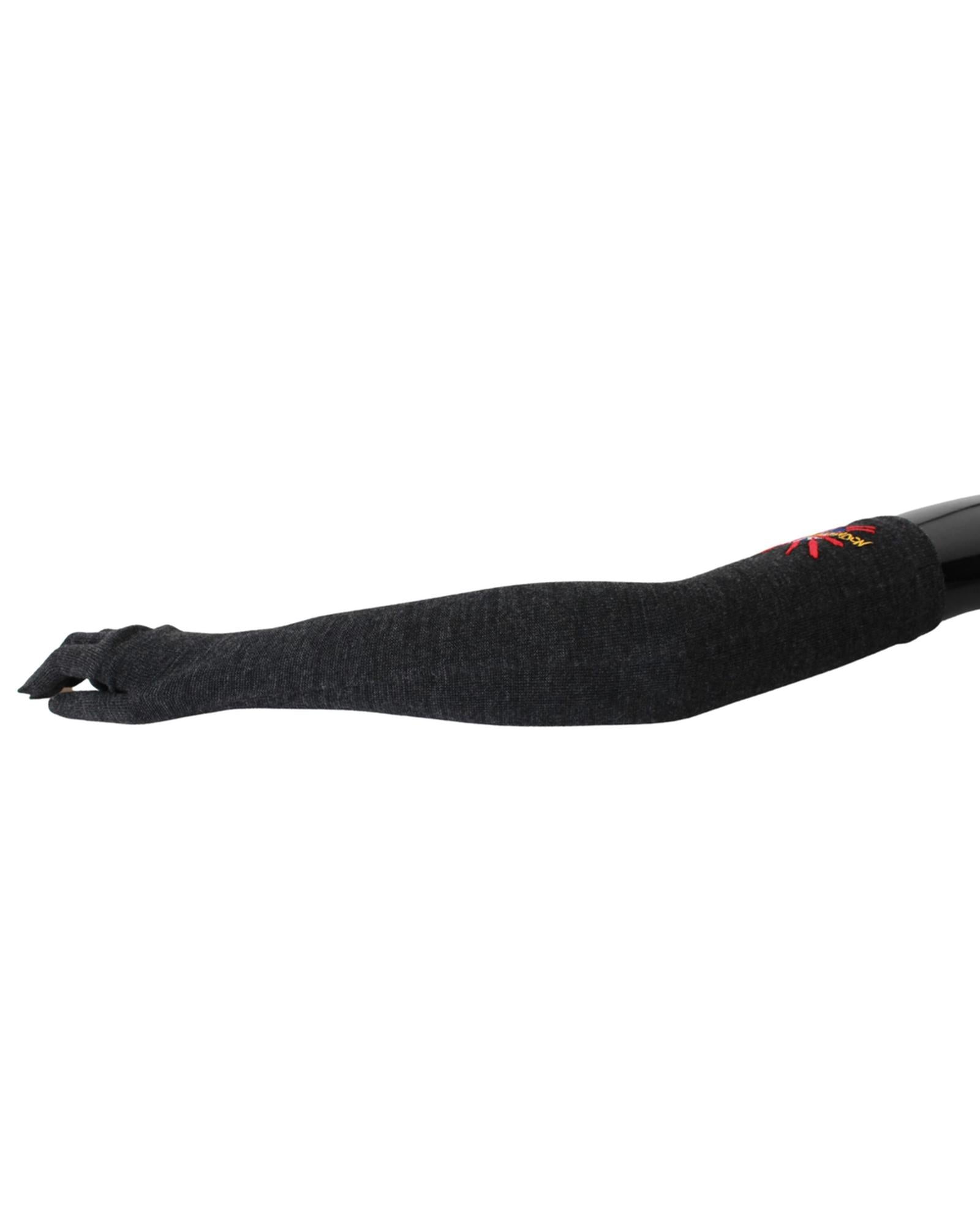 Dolce &amp; Gabbana Gray Elbow Length Embroidered Virgin Wool Gloves One Size Women