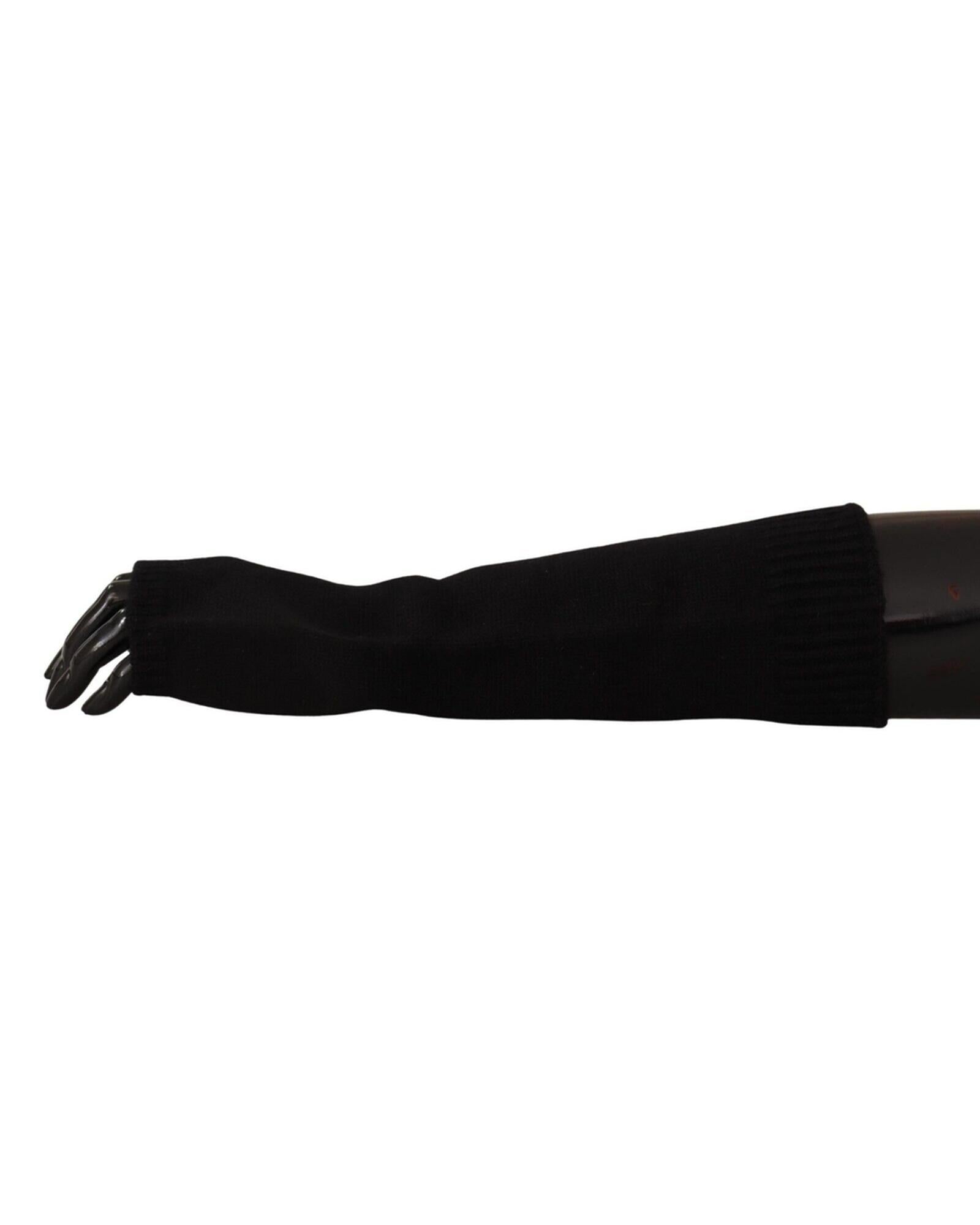 Knitted Fingerless Elbow Length Gloves with Logo Details 8 Women