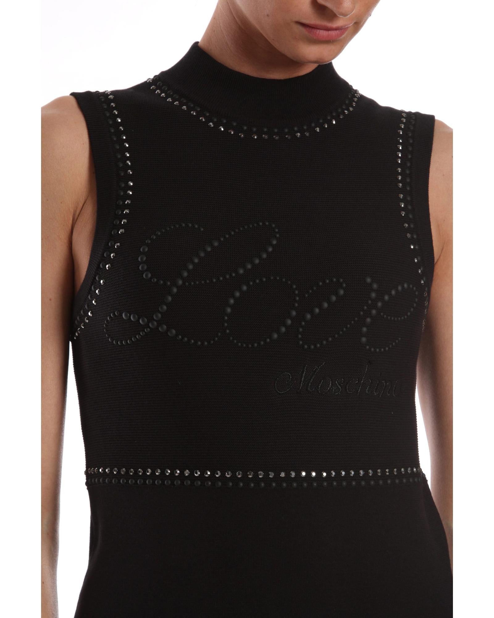 Love Moschino Sleeveless Cotton Dress with Bead and Rhinestone Edge Appliques 42 IT Women