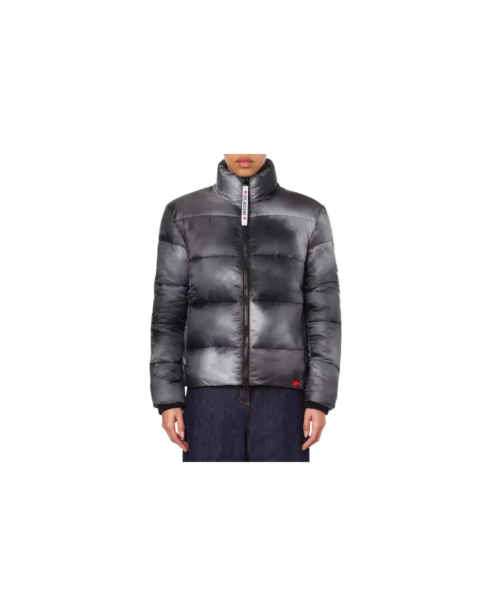 Love Moschino High Collar Down Jacket with Logo Patch 40 IT Women