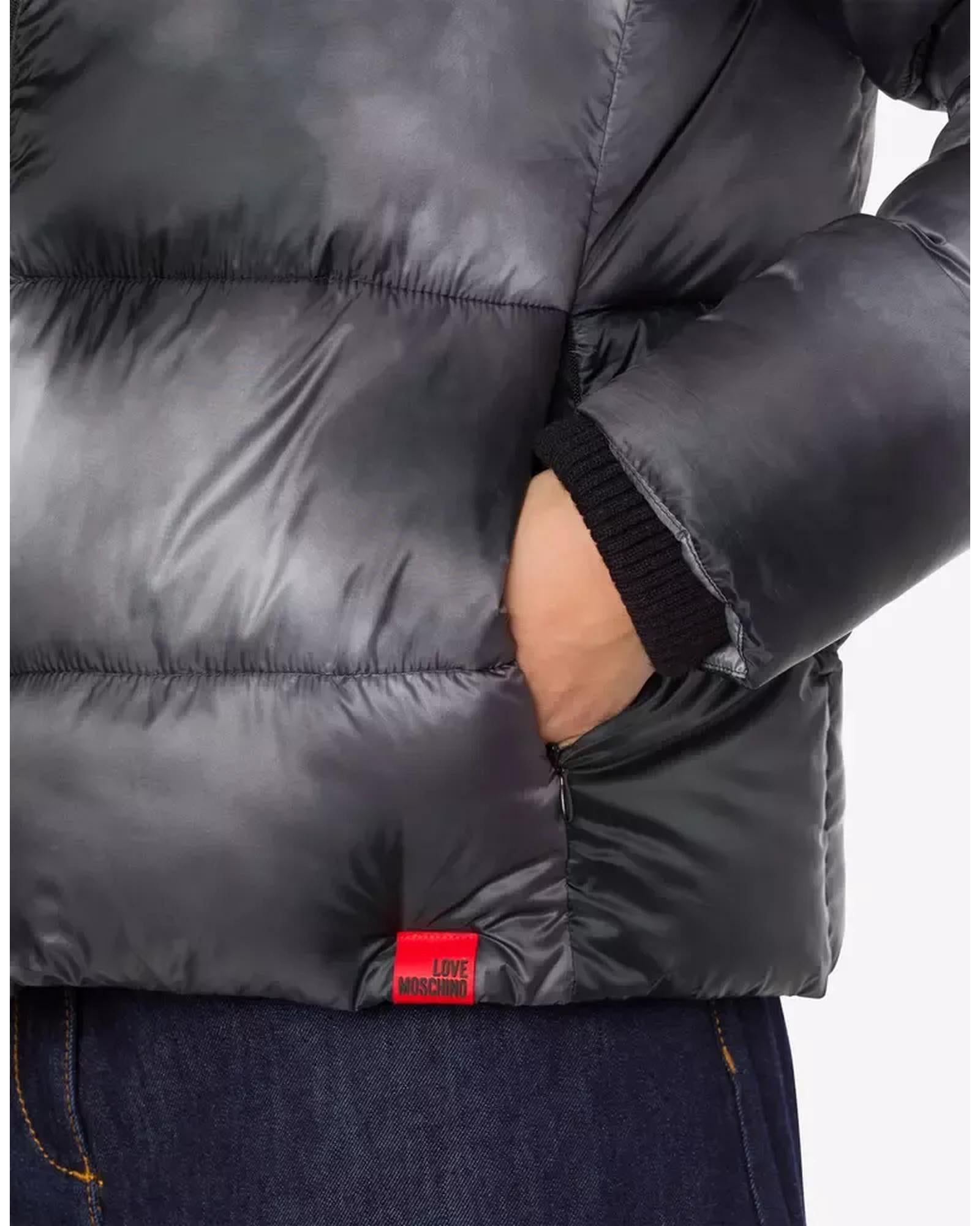 Love Moschino High Collar Down Jacket with Logo Patch 40 IT Women