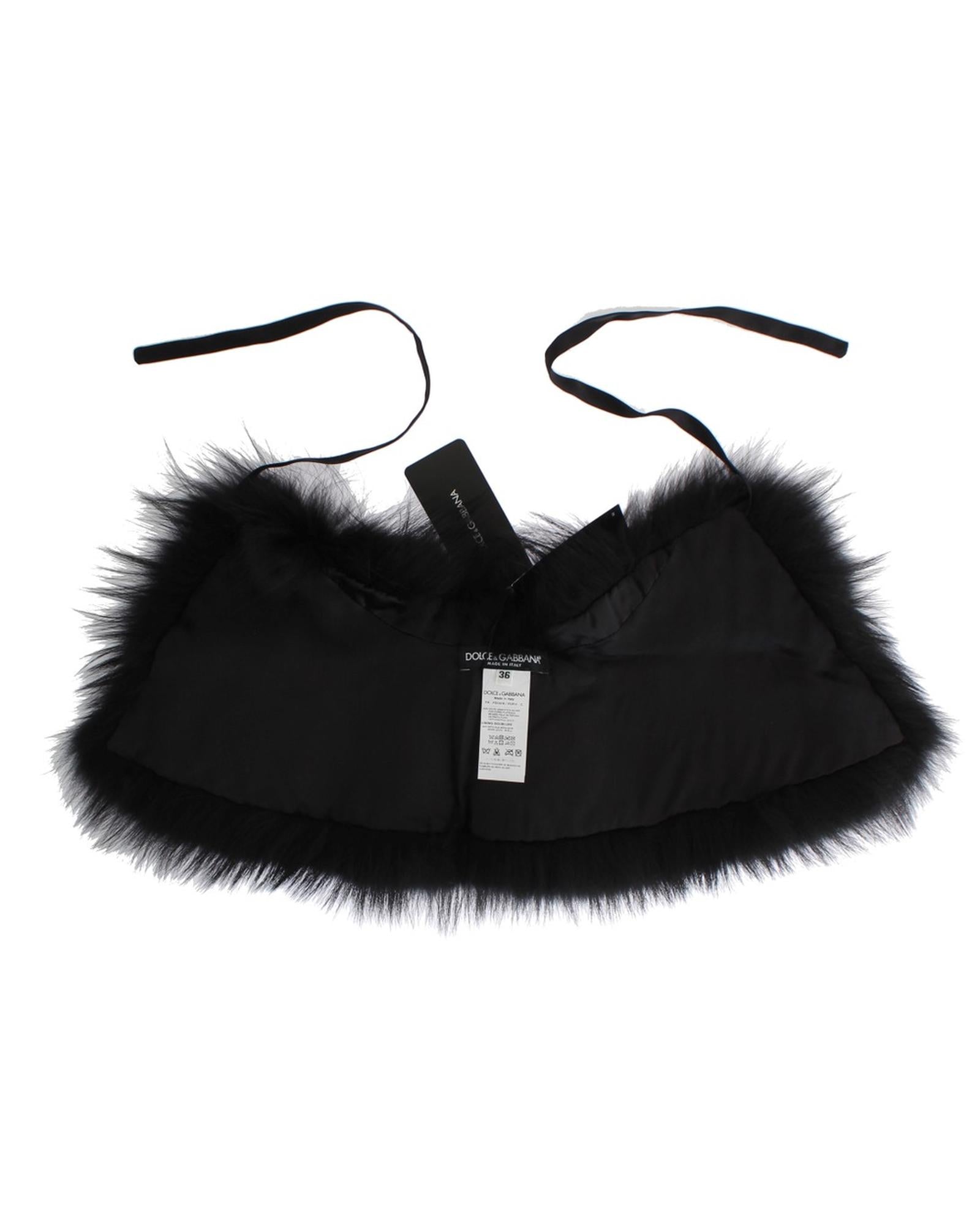 Black Fox Fur Shoulder Wrap by Dolce &amp; Gabbana 40 IT Women