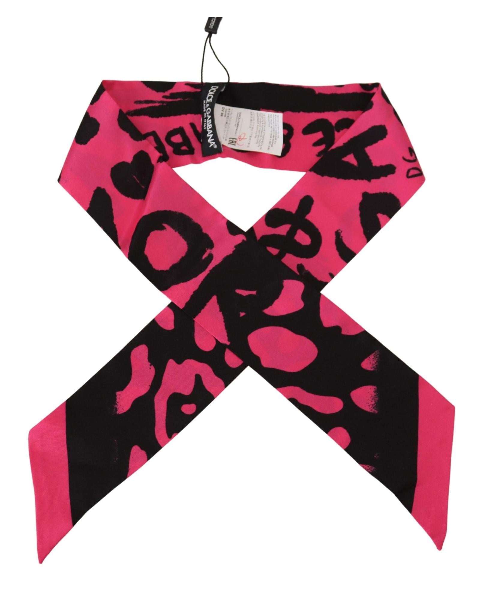 100% Authentic Dolce &amp; Gabbana Silk Bandeau Scarf with Logo Print One Size Women