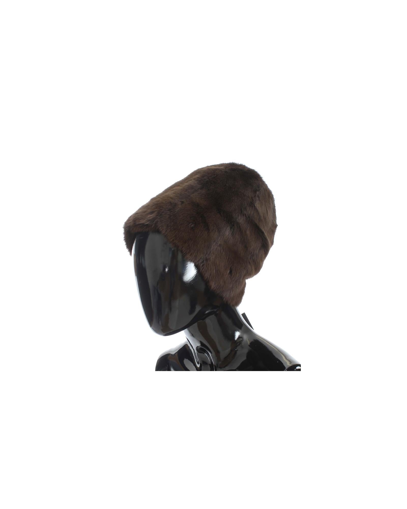Gorgeous Dolce &amp; Gabbana Brown Weasel Fur Beanie with Gray Cashmere Lining 57 cm Women