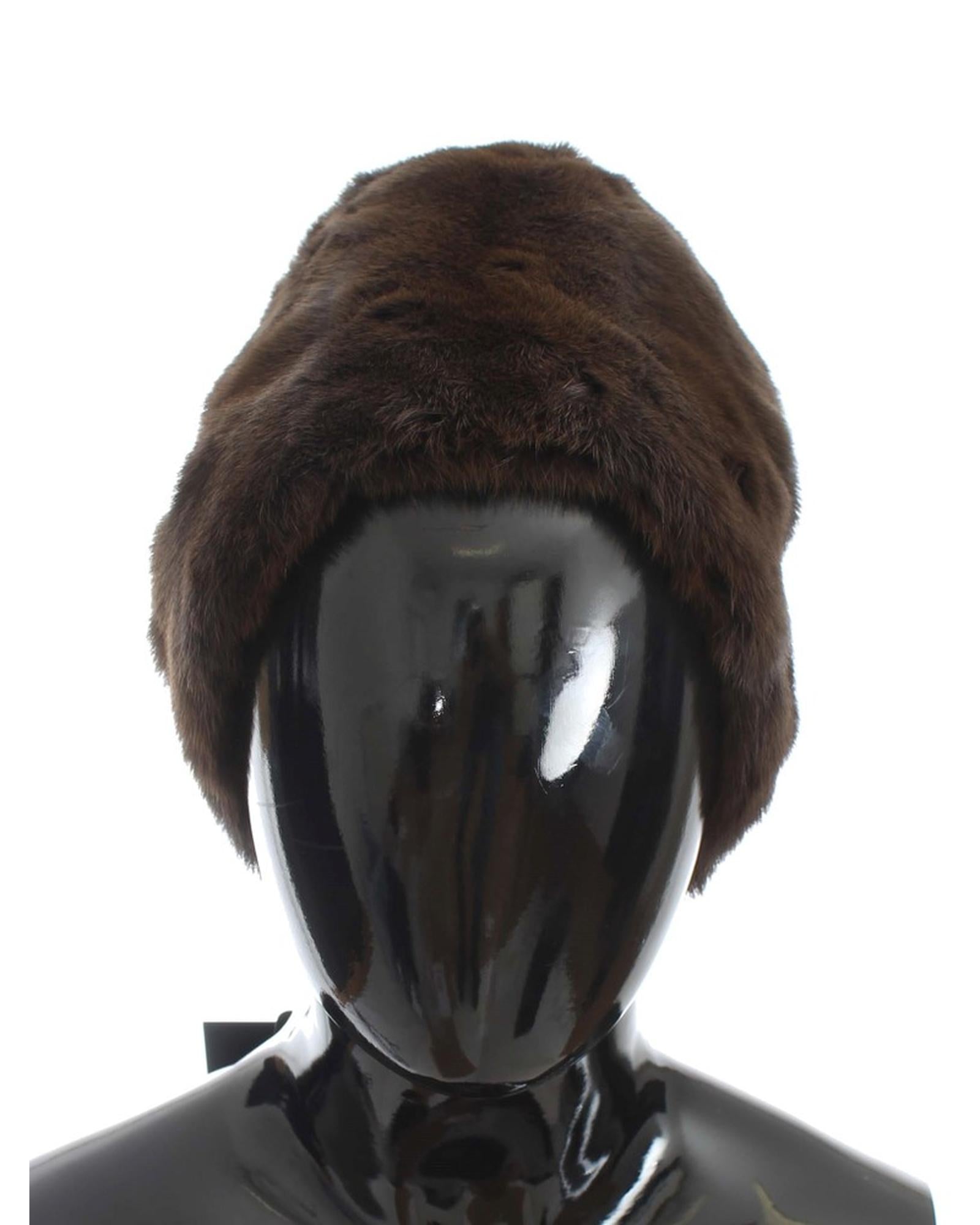 Gorgeous Dolce &amp; Gabbana Brown Weasel Fur Beanie with Gray Cashmere Lining 57 cm Women