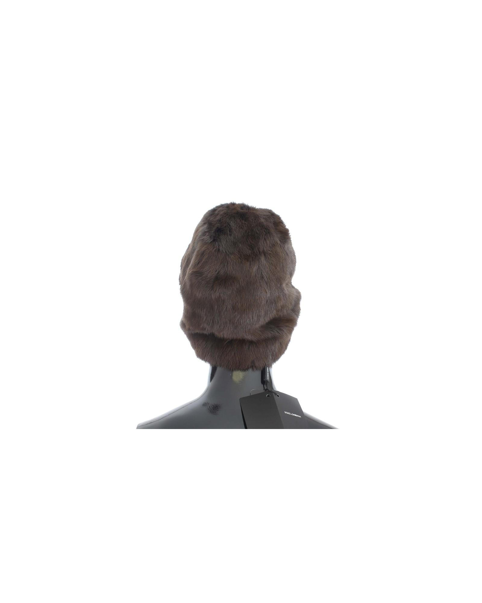 Gorgeous Dolce &amp; Gabbana Brown Weasel Fur Beanie with Gray Cashmere Lining 58 cm Women