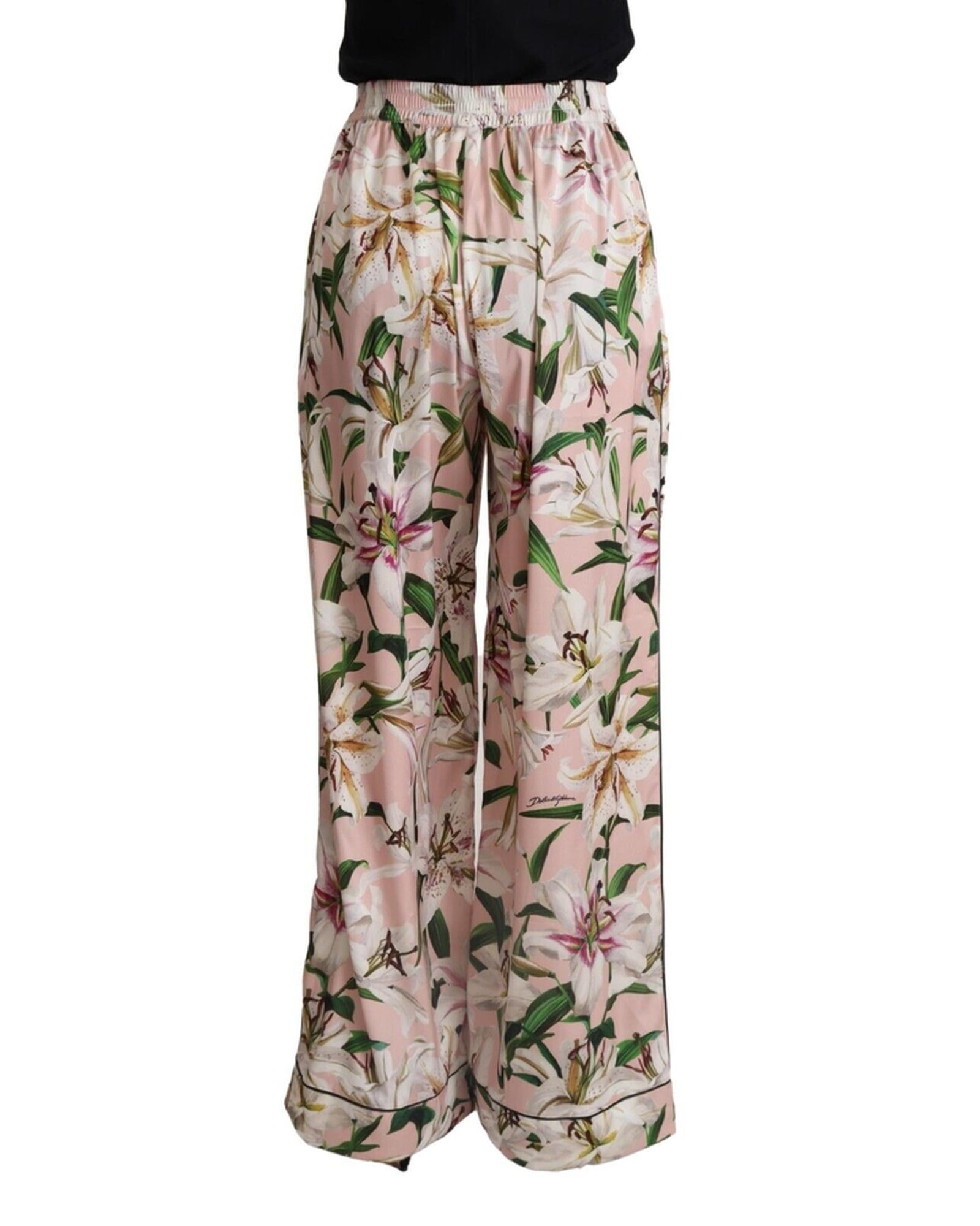 Brand New Dolce &amp; Gabbana Wide Leg Pants with Lilies Print 42 IT Women