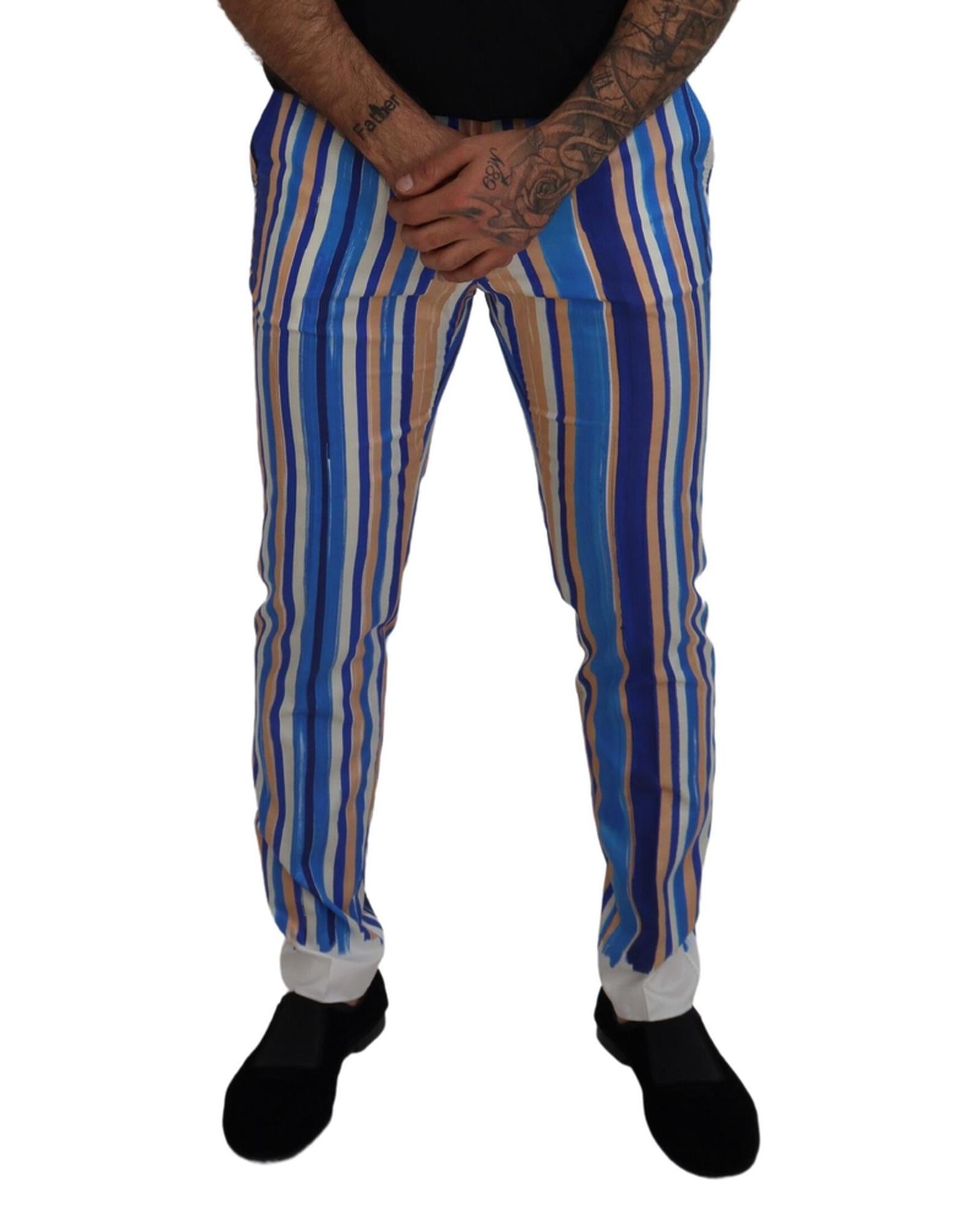 DOLCE &amp; GABBANA Mens Slim Fit Blue Striped Trousers 46 IT Men