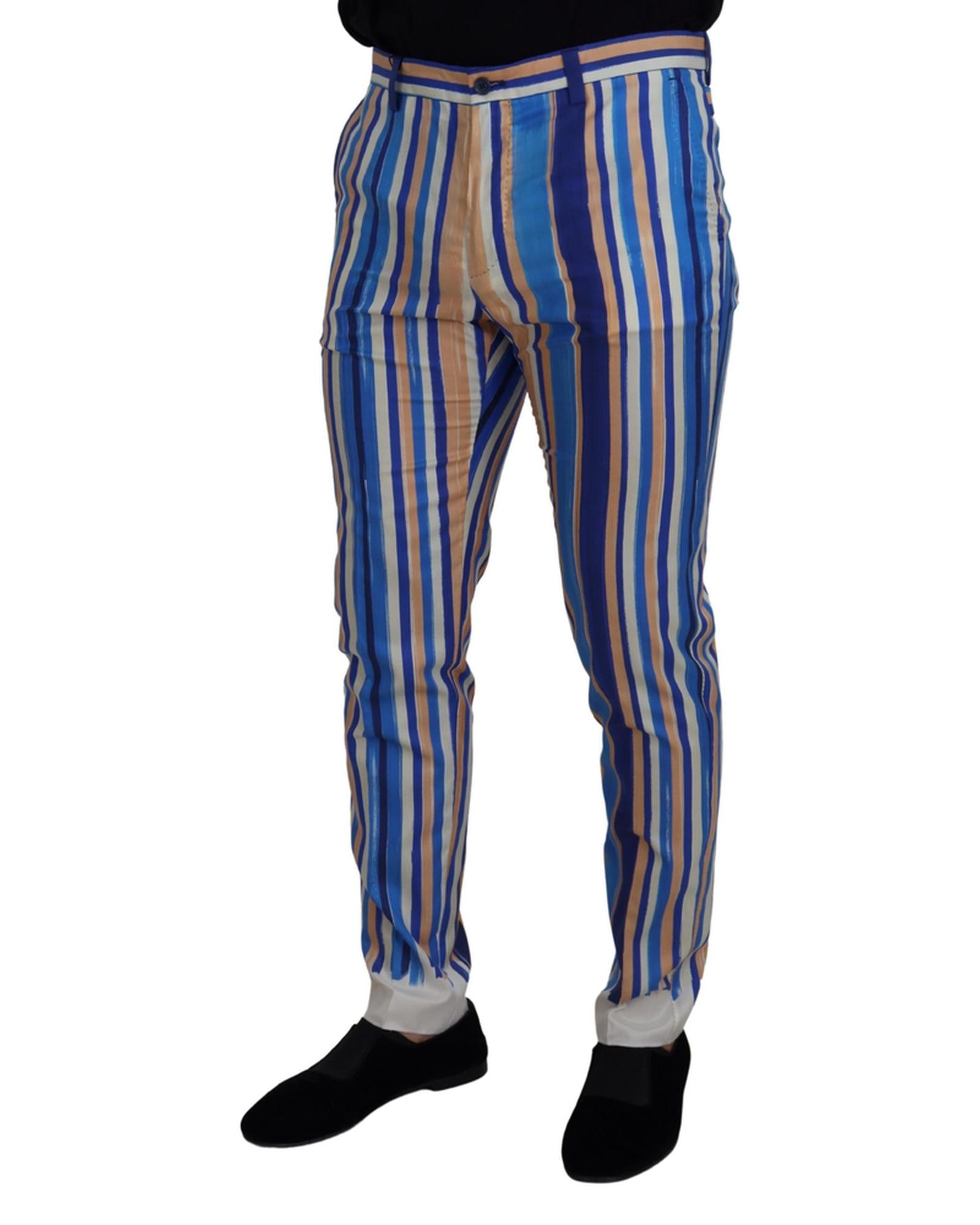 DOLCE &amp; GABBANA Mens Slim Fit Blue Striped Trousers 46 IT Men