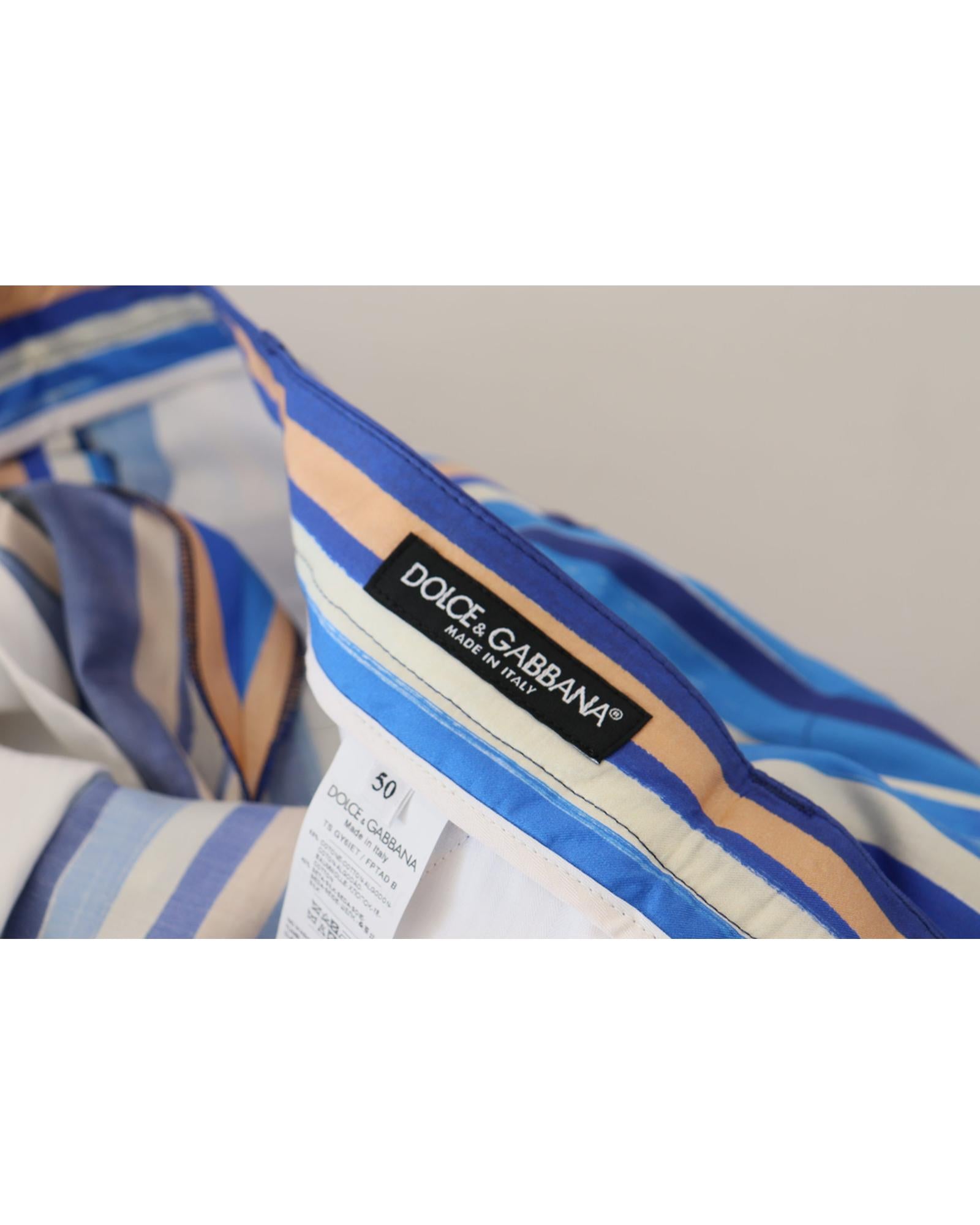 DOLCE &amp; GABBANA Mens Slim Fit Blue Striped Trousers 46 IT Men