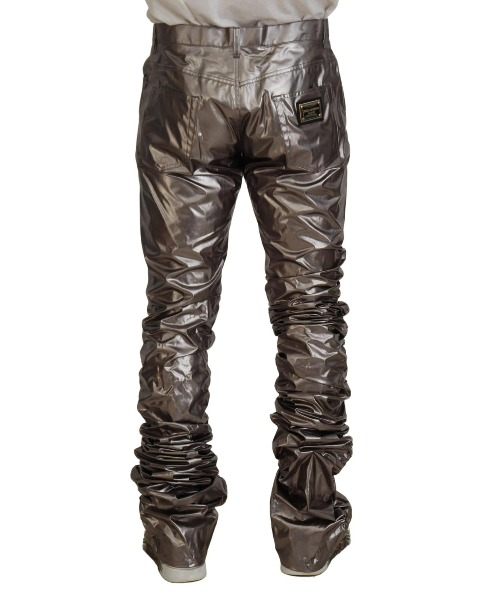 Dolce &amp; Gabbana Metallic Pants with Logo Details 46 IT Men