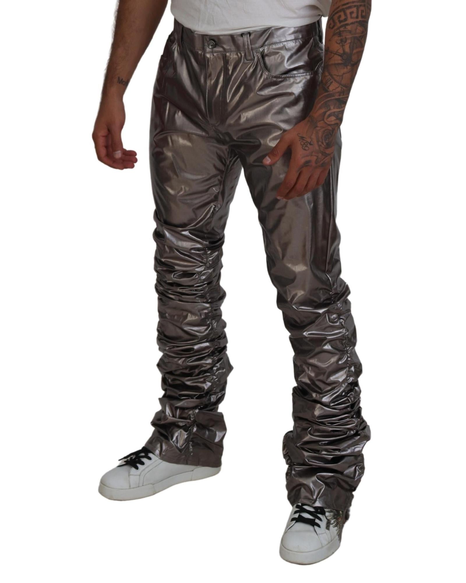 Dolce &amp; Gabbana Metallic Pants with Logo Details 46 IT Men