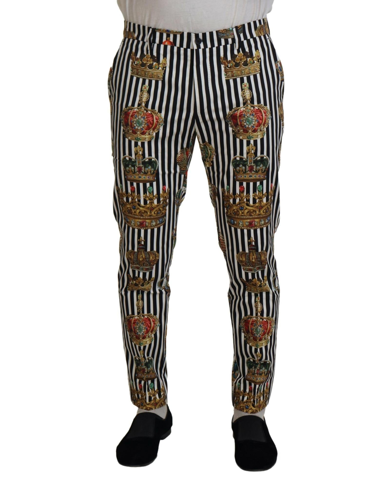 Gorgeous Dolce &amp; Gabbana Chino Pants with Gold Crown Print 46 IT Men