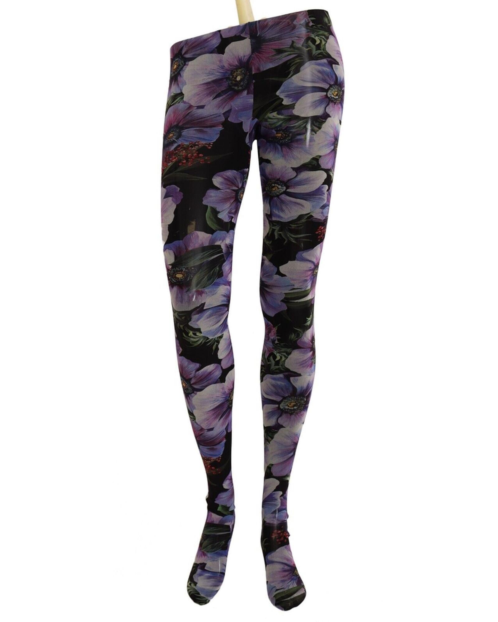 Floral Print Nylon Micro Mesh Tights by Dolce &amp; Gabbana M Women