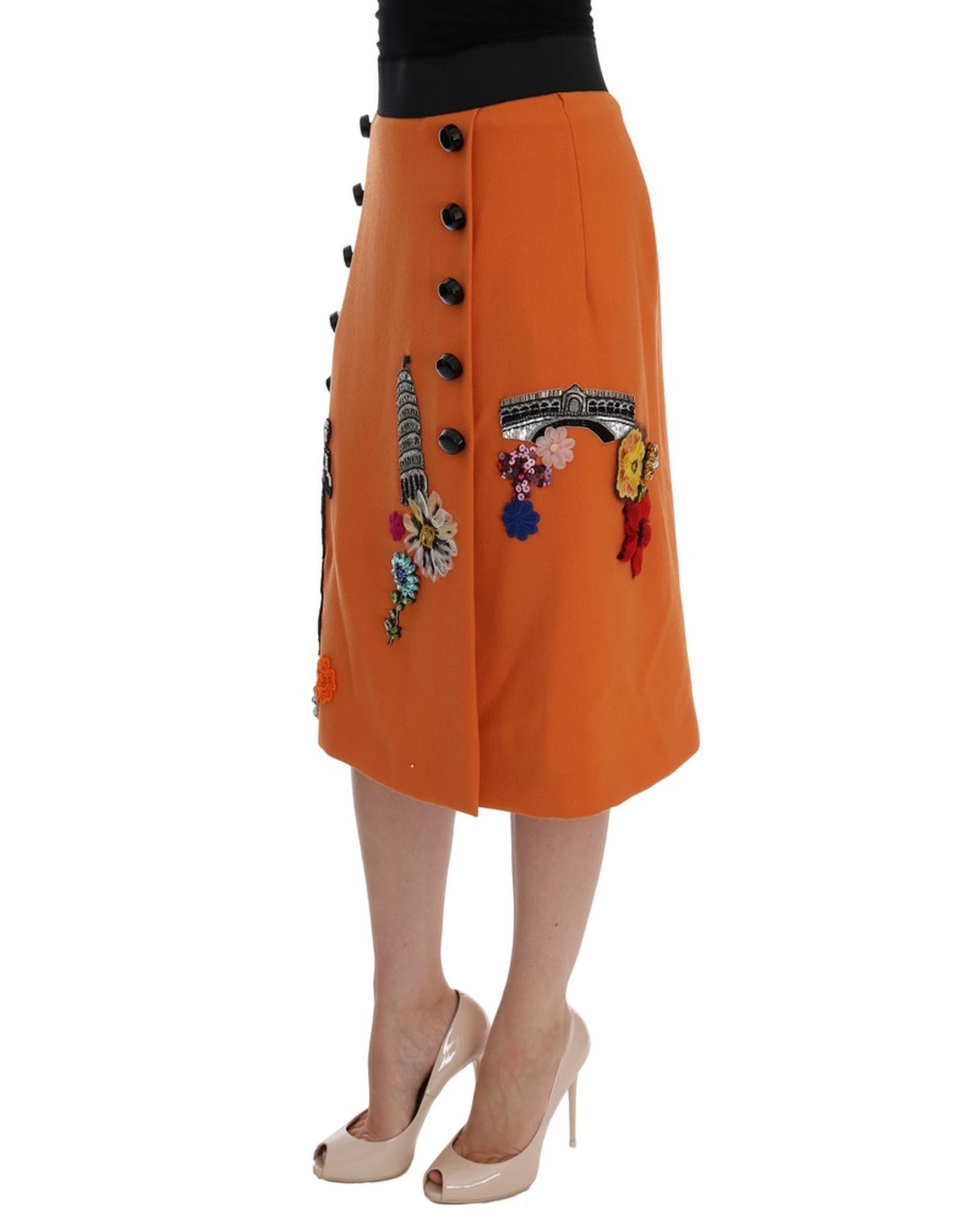 Gorgeous Dolce &amp; Gabbana Below Knee Skirt with Strass Pisa Tower and Apollo Statue Applique 36 IT Women