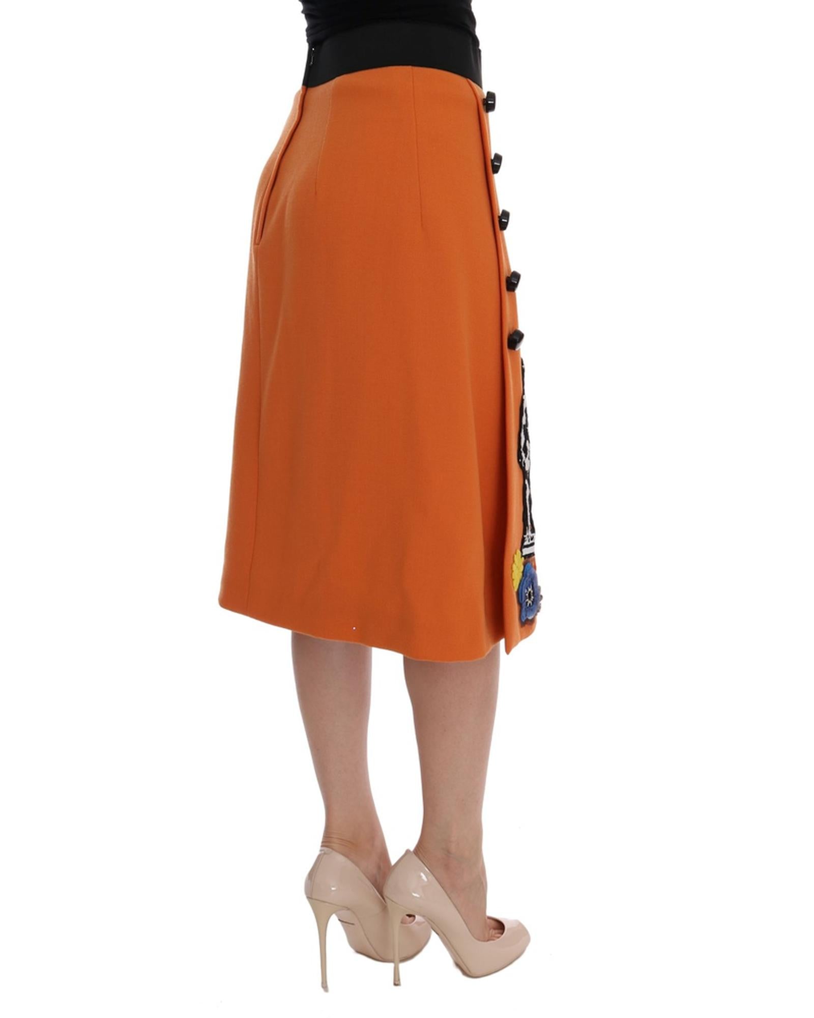 Gorgeous Dolce &amp; Gabbana Below Knee Skirt with Strass Pisa Tower and Apollo Statue Applique 36 IT Women