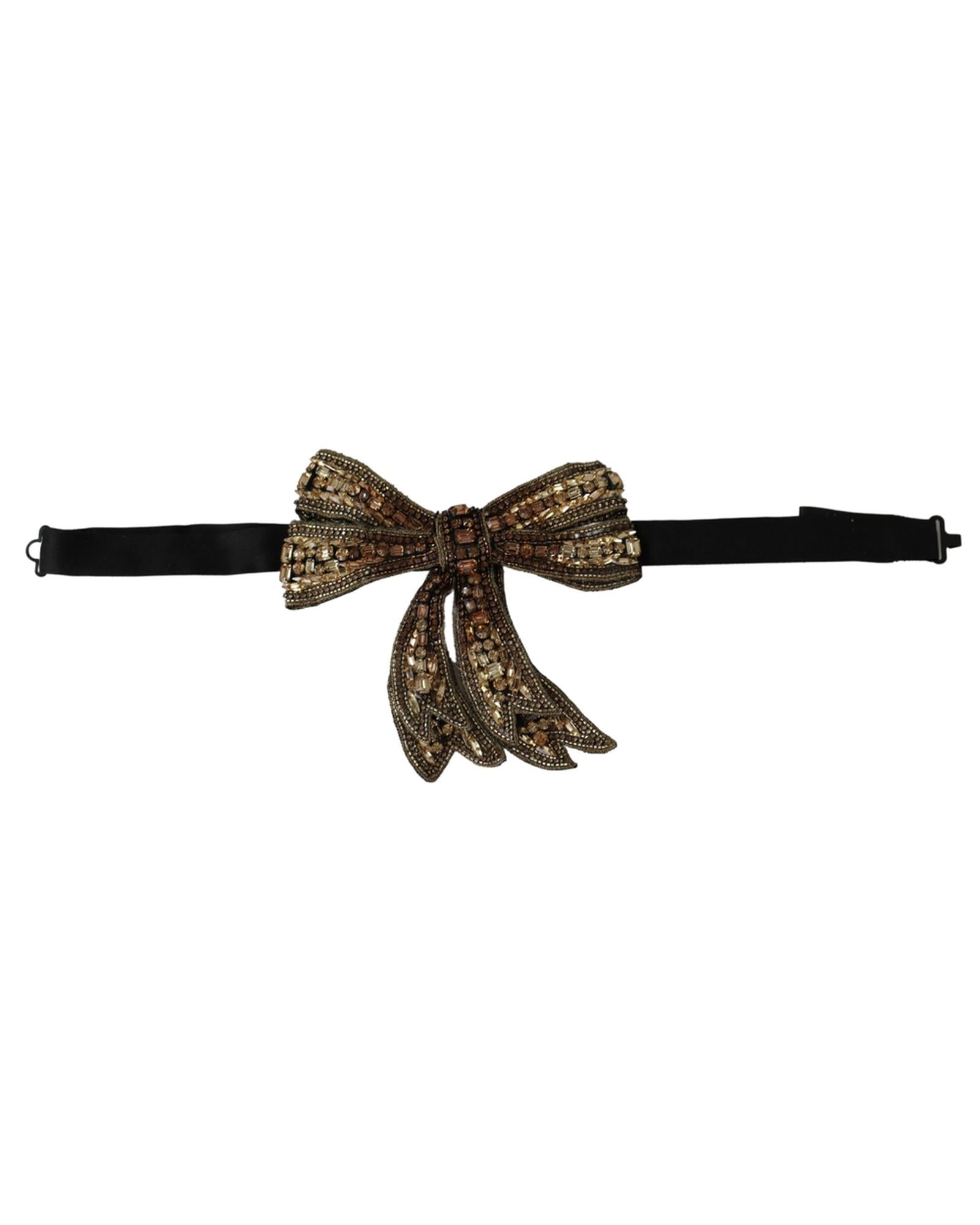 Dolce &amp; Gabbana Gold-Tone Silk Rhinestone Bow Tie One Size Women