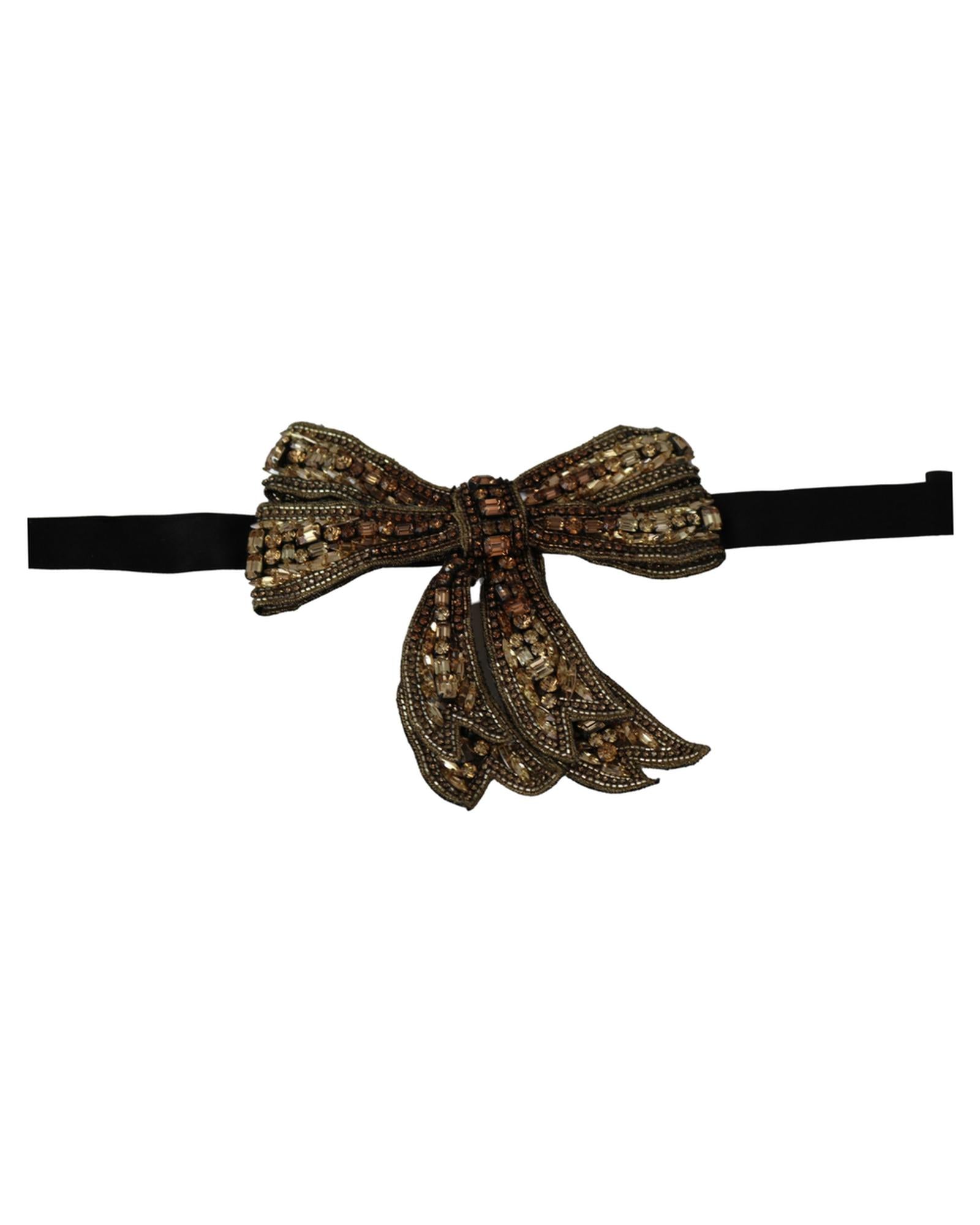 Dolce &amp; Gabbana Gold-Tone Silk Rhinestone Bow Tie One Size Women