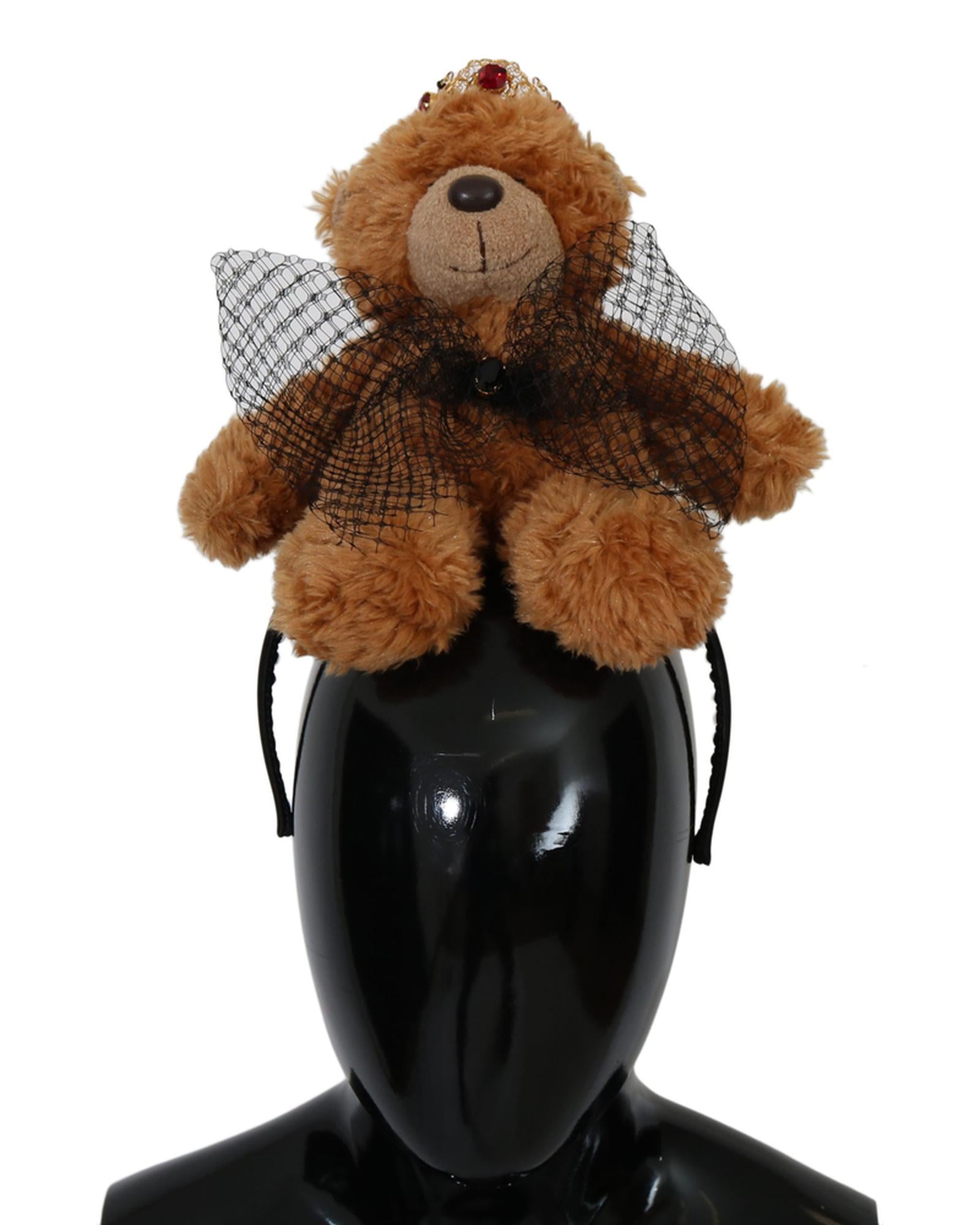 Dolce &amp; Gabbana Brown Teddy Bear Crystal Hair Band One Size Women
