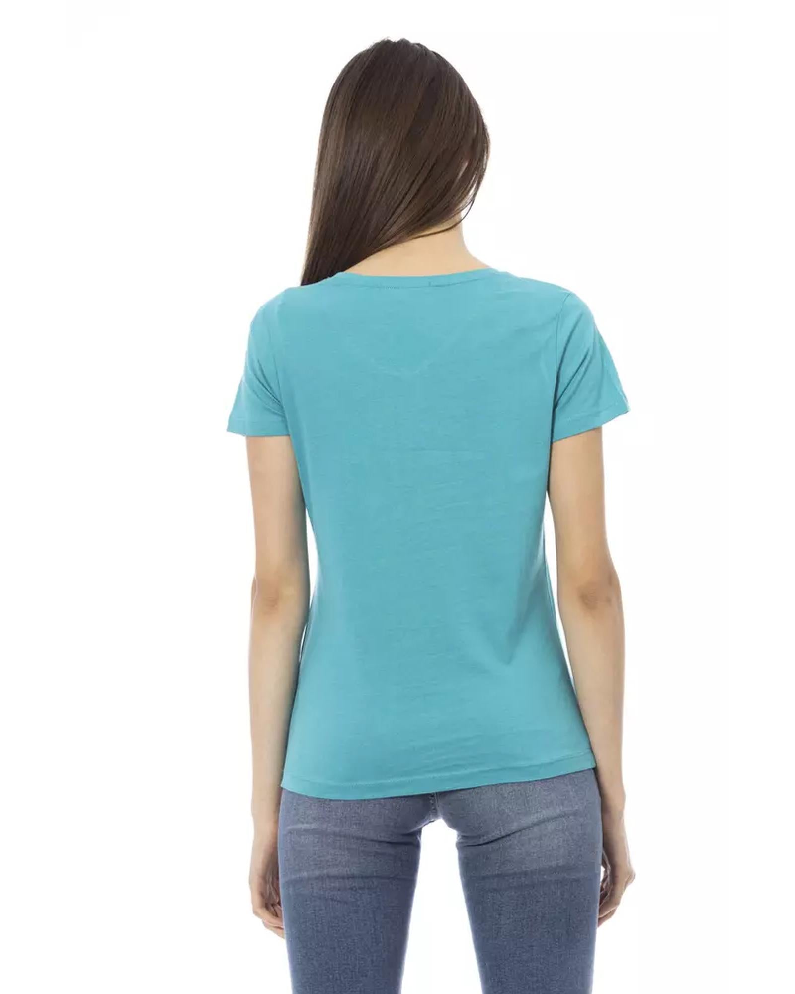 Short Sleeve T-shirt With V-neck and Front Print M Women