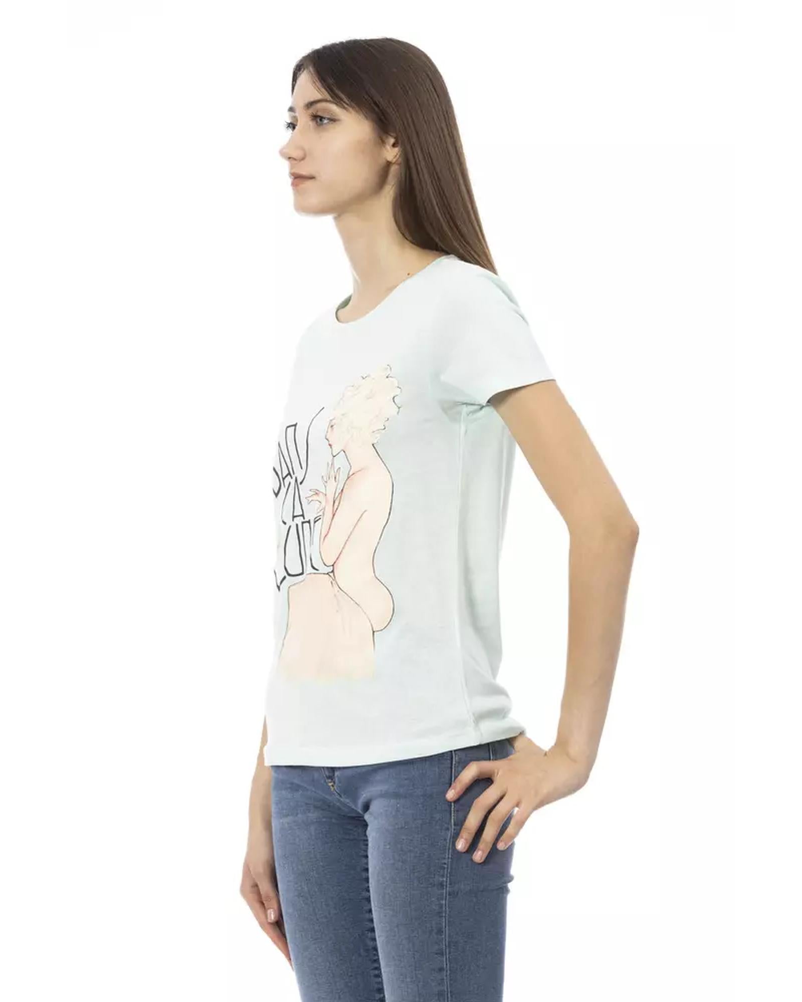 Short Sleeve Round Neck T-shirt with Front Print XS Women