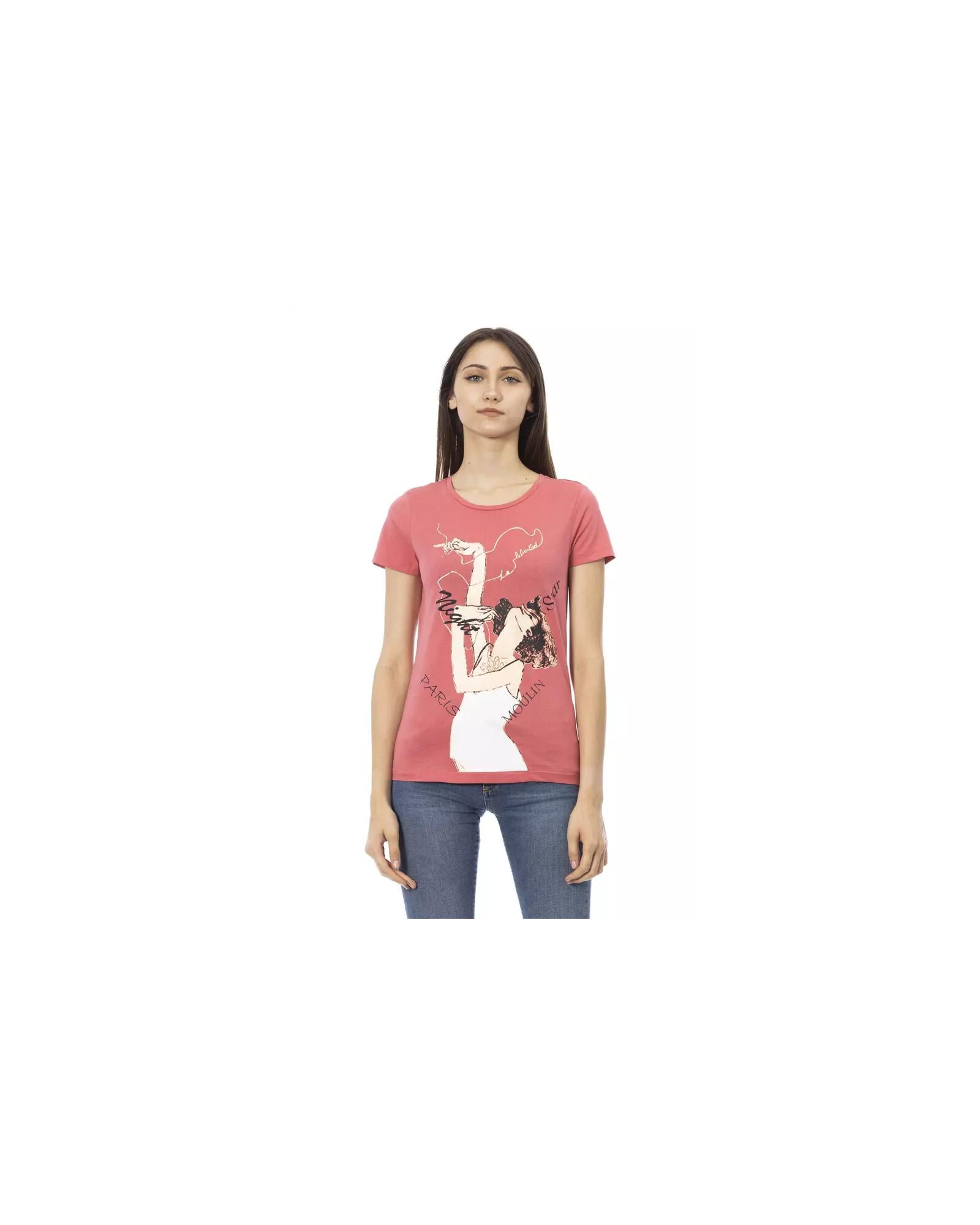 Short Sleeve T-shirt with Round Neck and Front Print. S Women