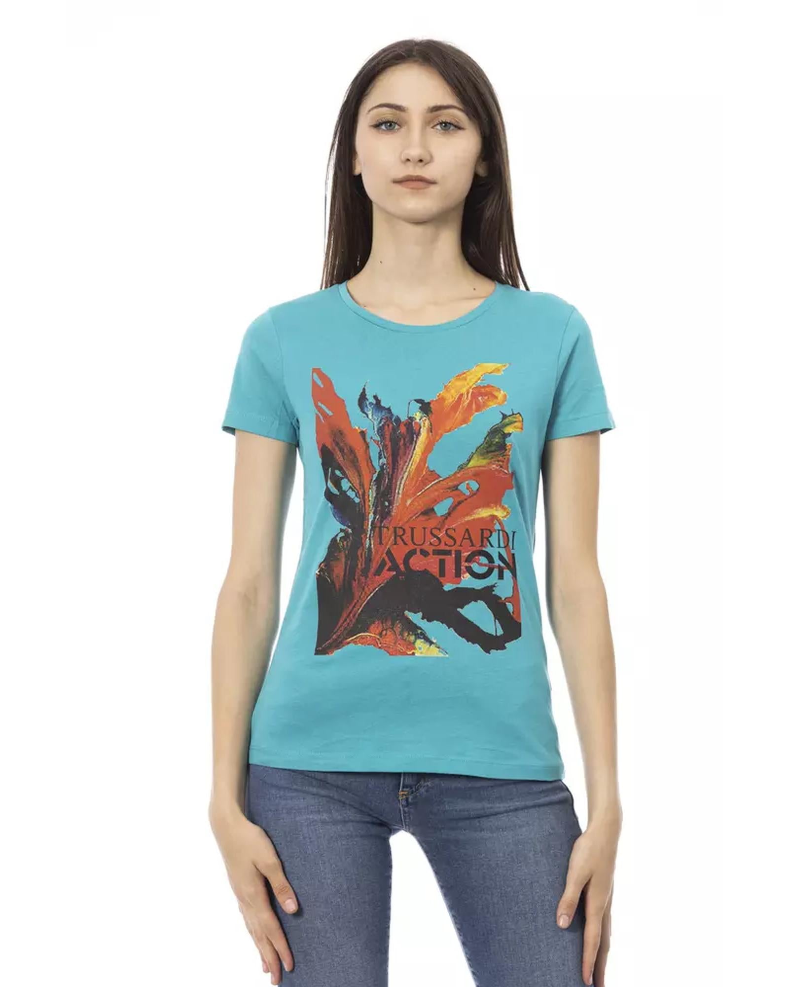 Short Sleeve T-shirt with Round Neck and Front Print L Women