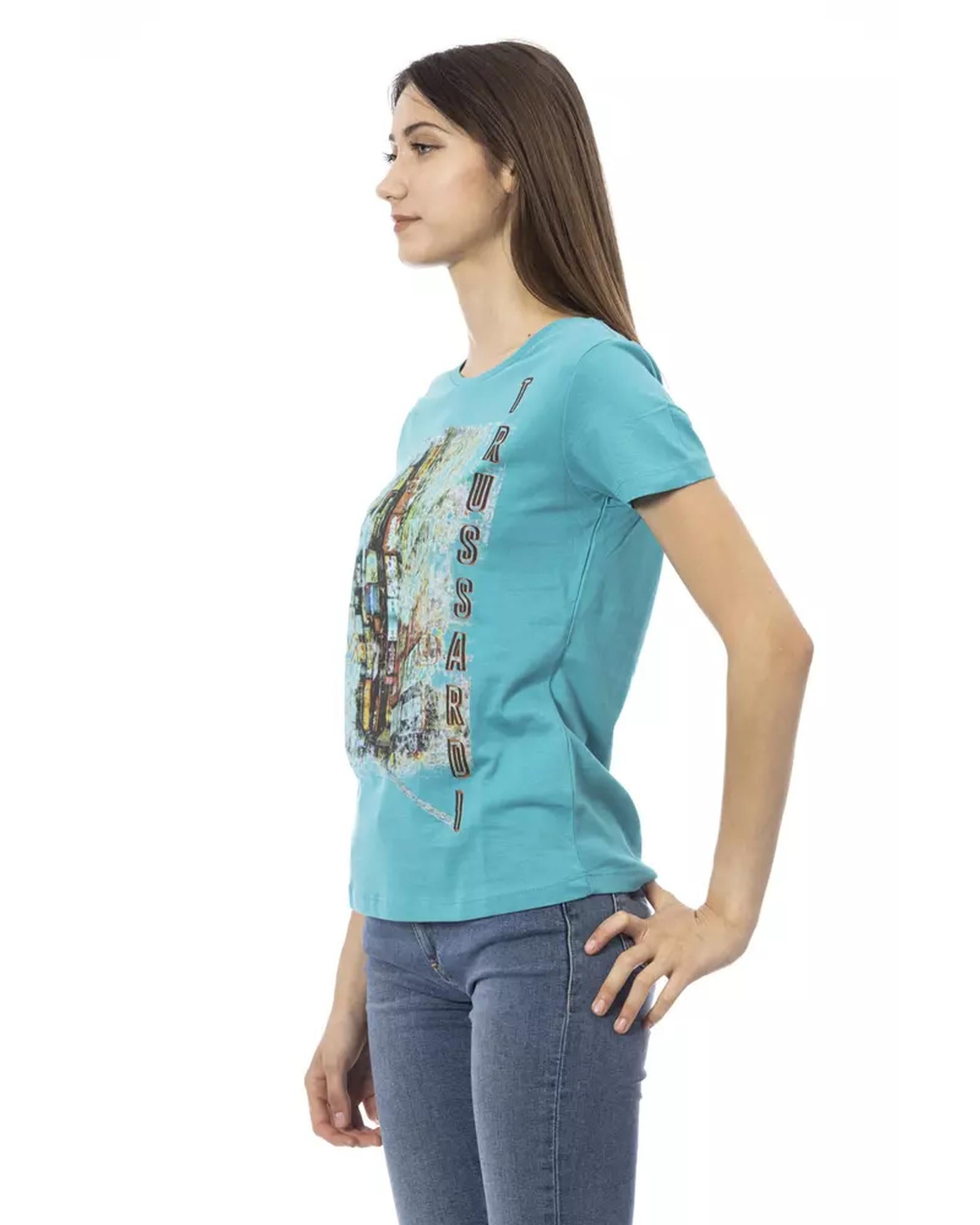 Short Sleeve Round Neck T-shirt with Front Print M Women