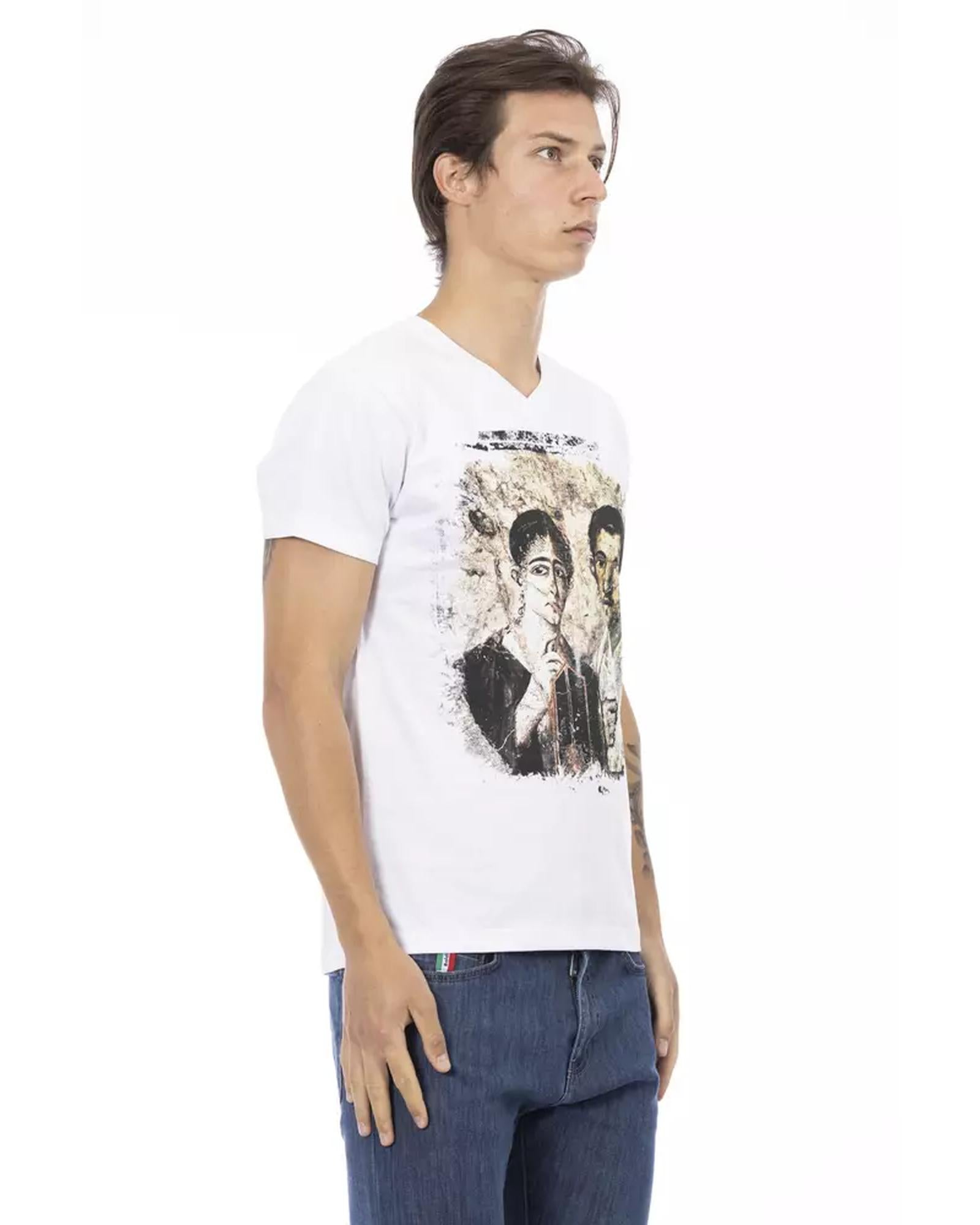 Short Sleeve V-Neck T-Shirt with Front Print S Men