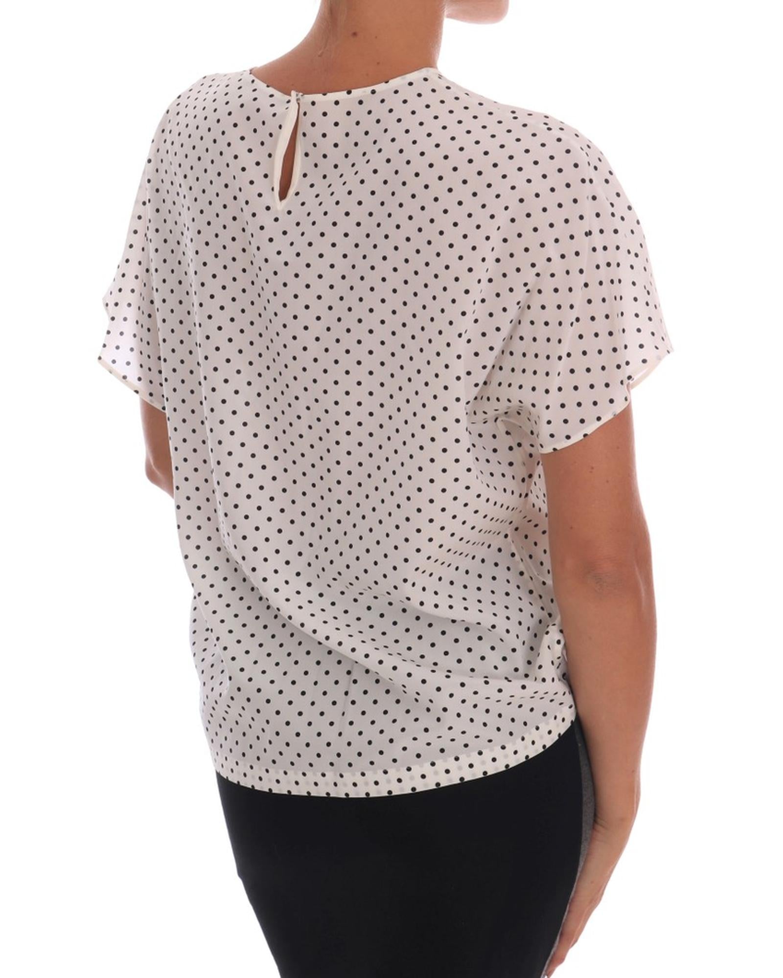 Short Sleeve Silk Blouse with Polka Dots and Logo Details 40 IT Women