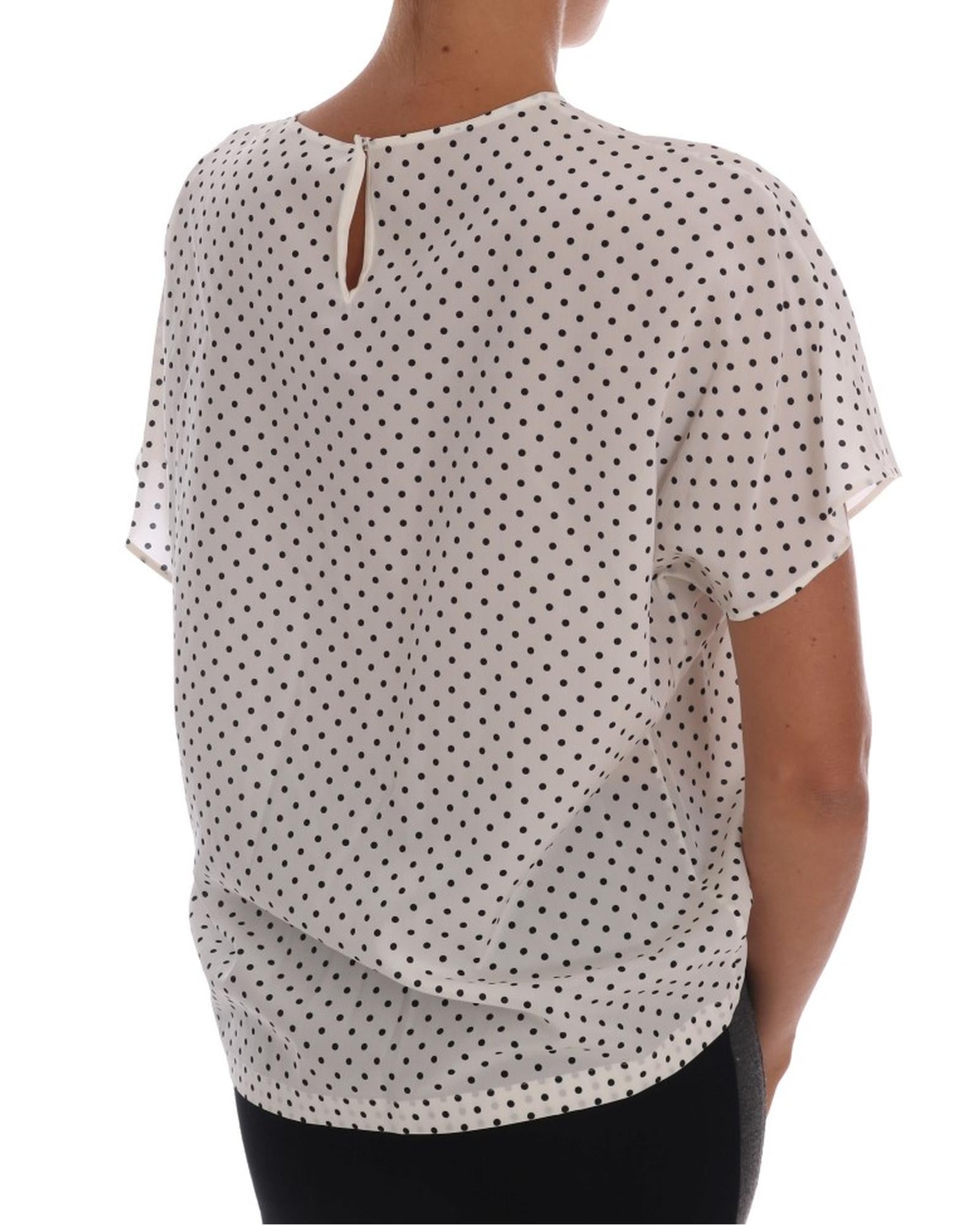 Short Sleeve Silk Blouse with Polka Dots and Logo Details 40 IT Women