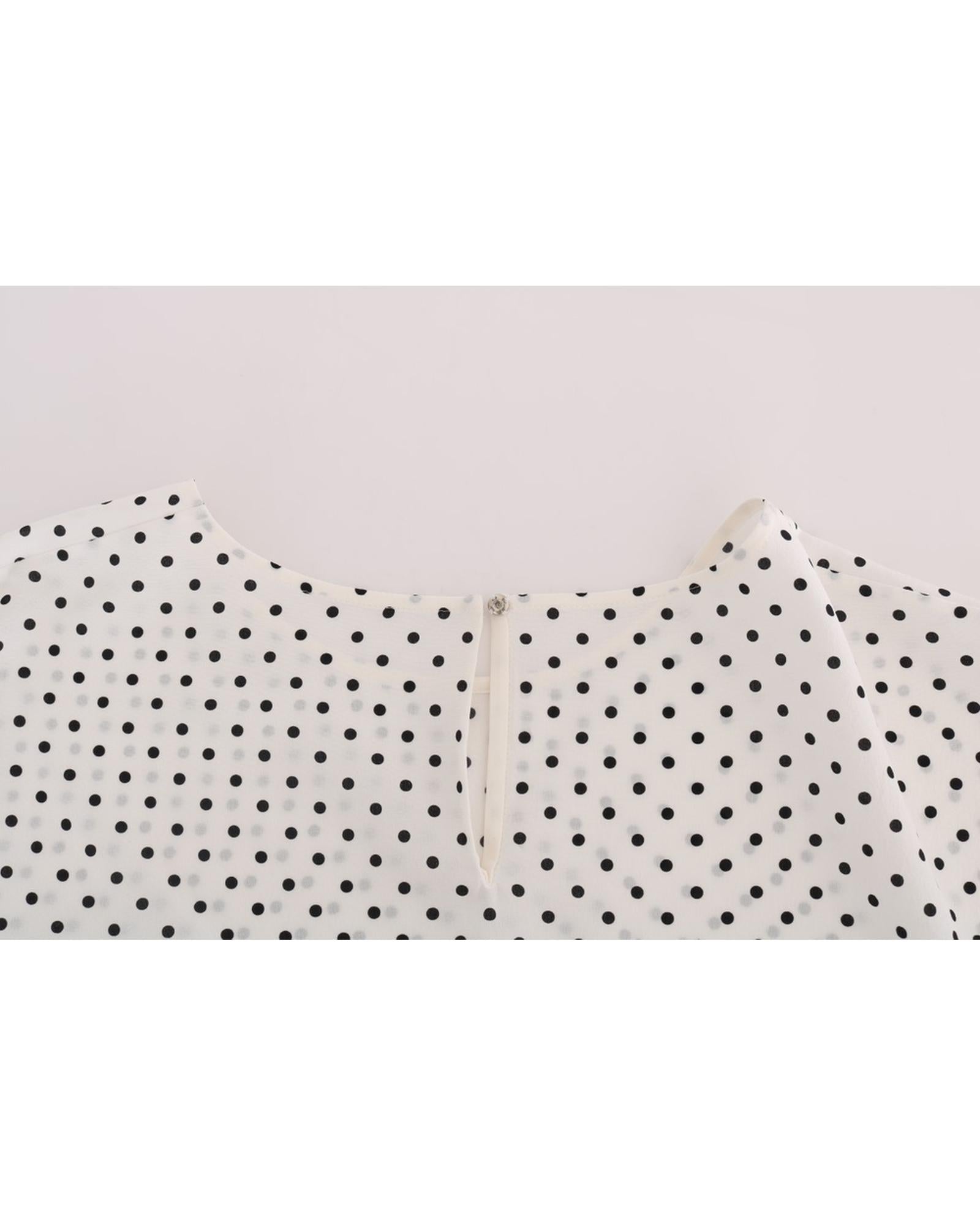 Short Sleeve Silk Blouse with Polka Dots and Logo Details 40 IT Women