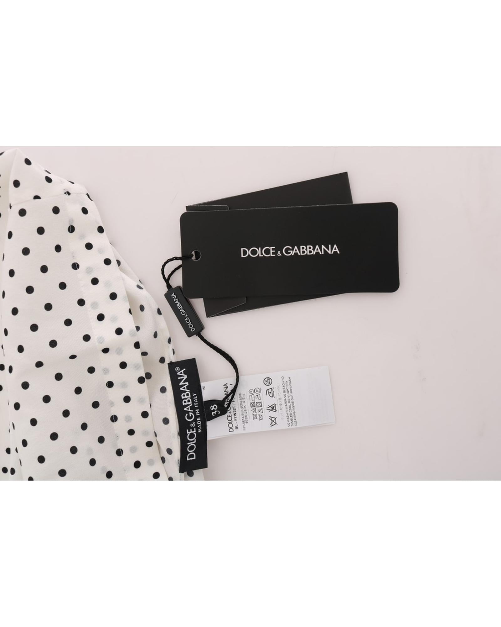 Short Sleeve Silk Blouse with Polka Dots and Logo Details 40 IT Women