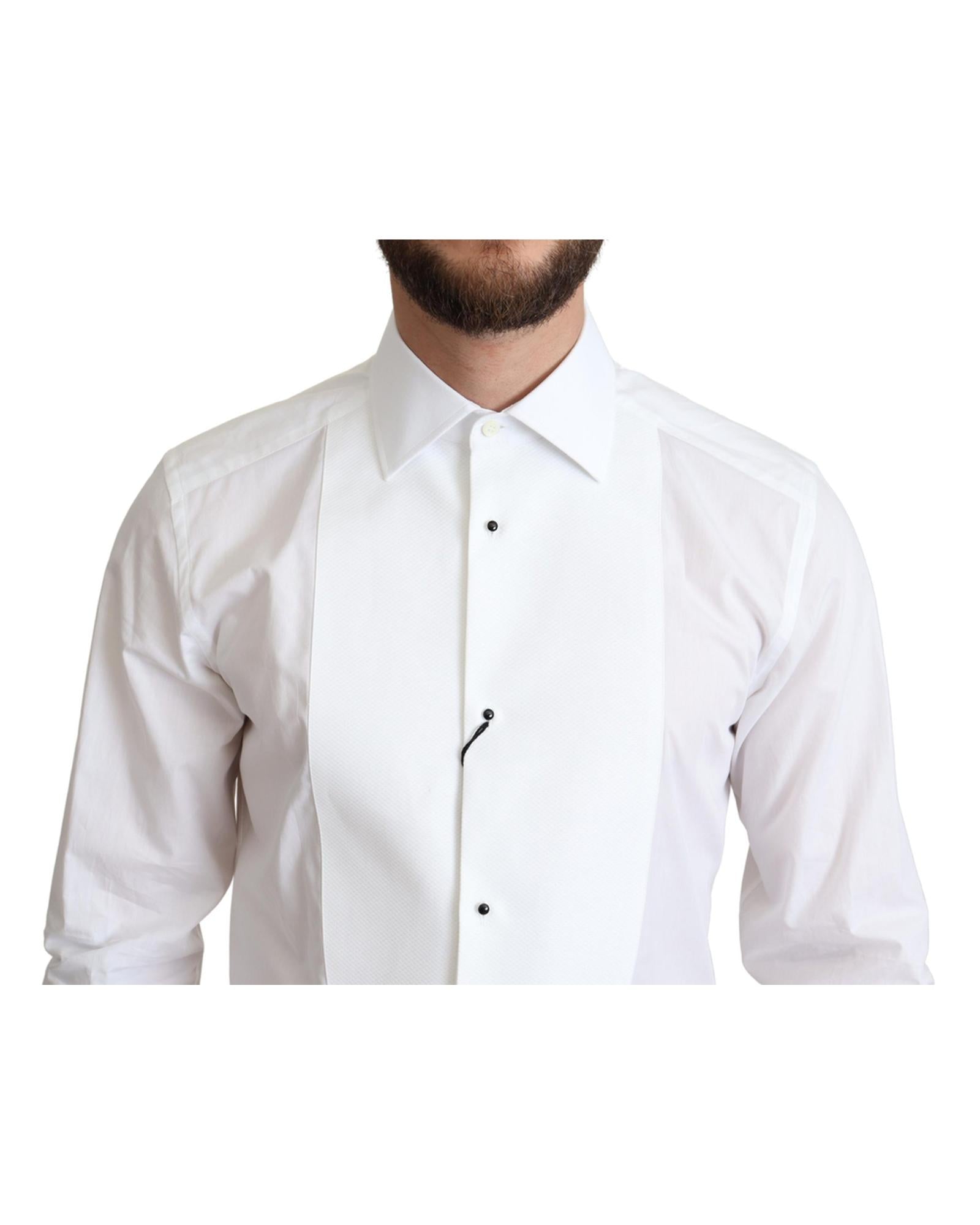 Dolce &amp; Gabbana White Cotton Poplin Shirt with Contrasting Buttons 38 IT Men