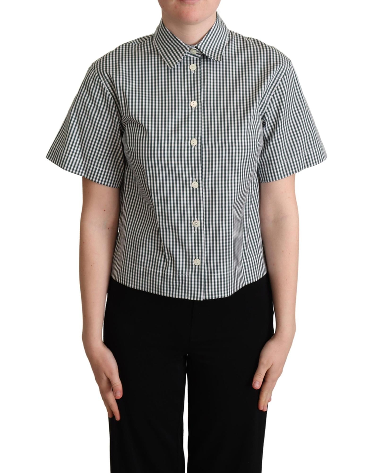 Checkered Design Collared Polo with Short Sleeves 44 IT Women