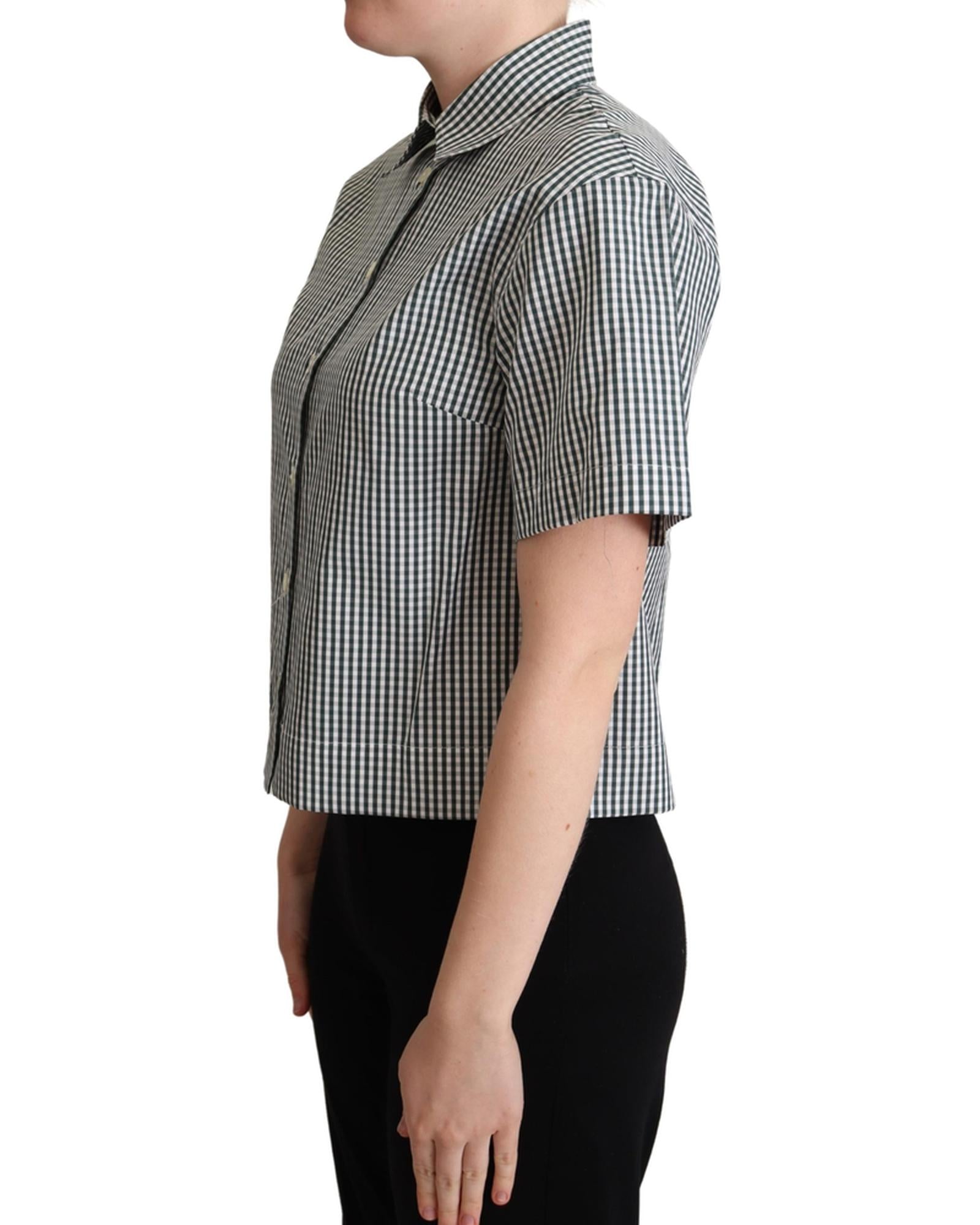 Checkered Design Collared Polo with Short Sleeves 44 IT Women