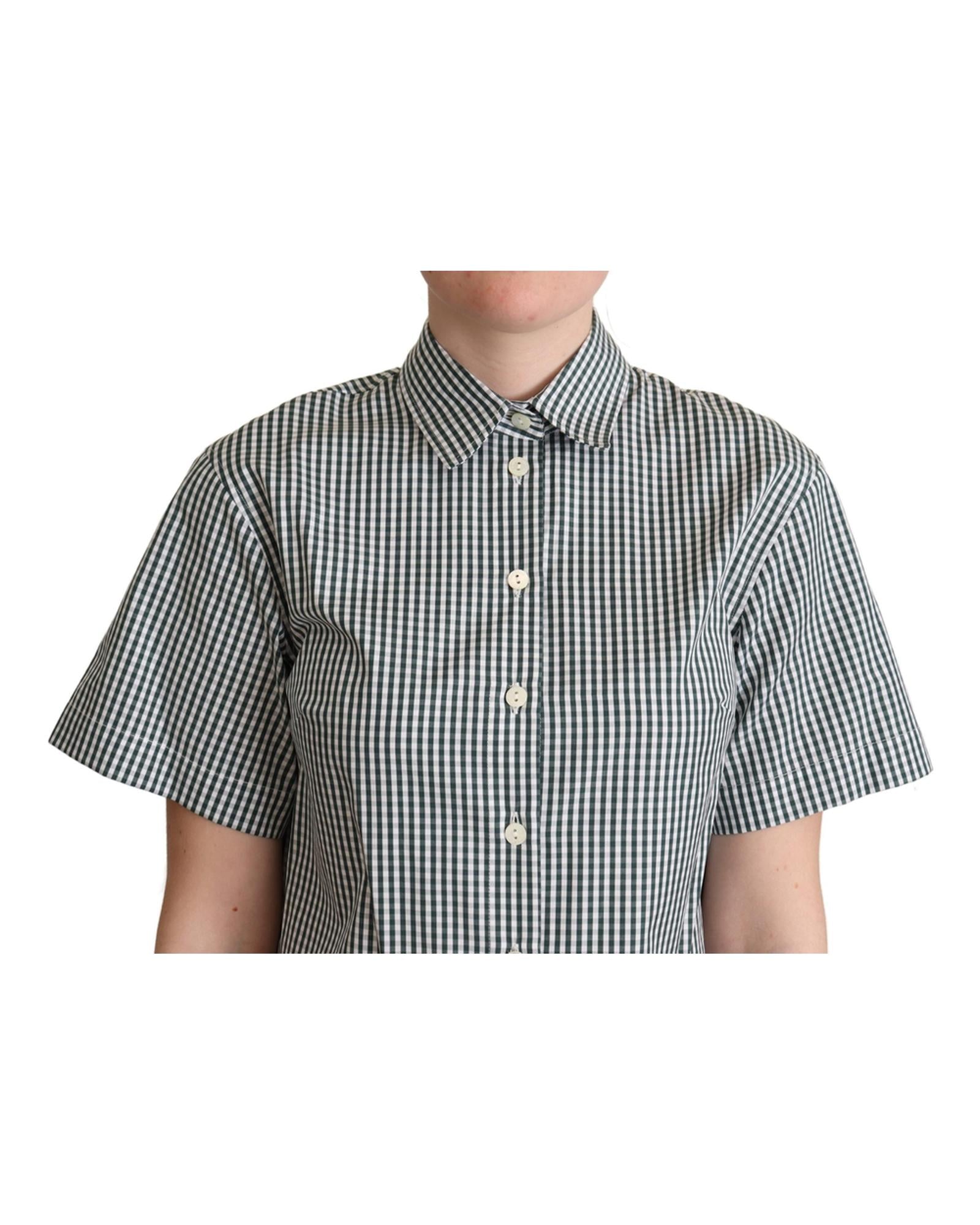 Checkered Design Collared Polo with Short Sleeves 44 IT Women