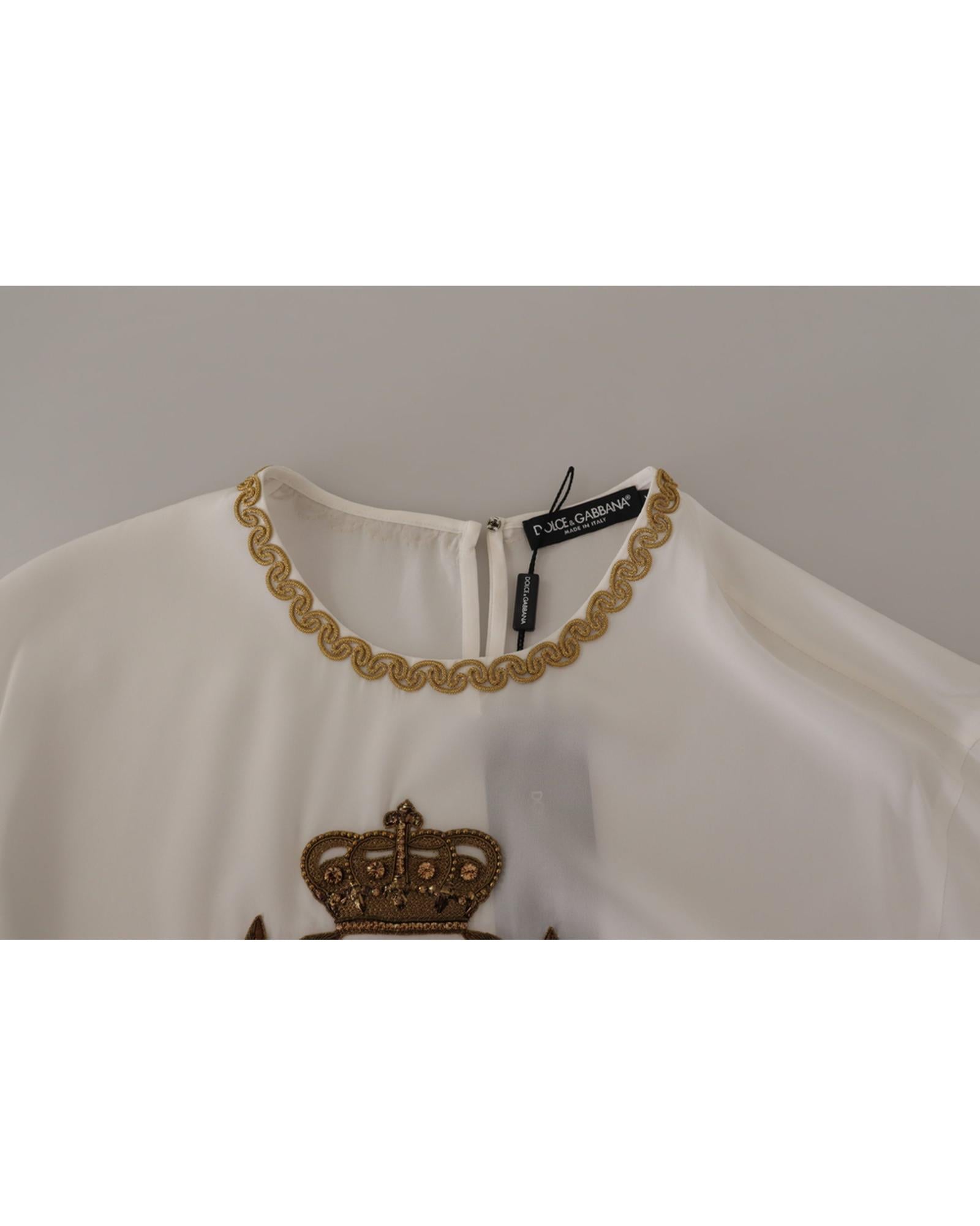 Gorgeous Dolce &amp; Gabbana Silk T-Shirt with Gold DG Crown Logo Embroidery 38 IT Women