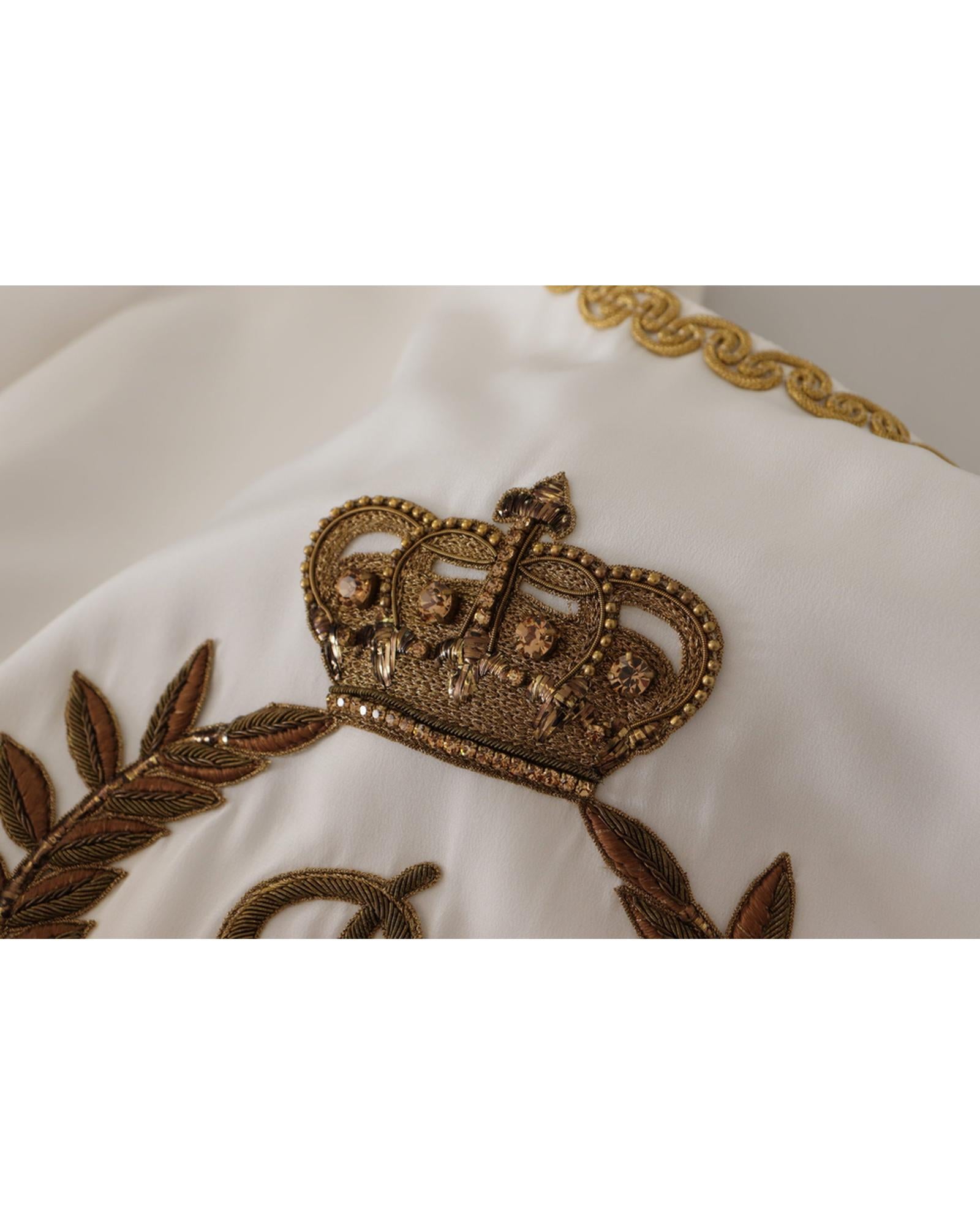 Gorgeous Dolce &amp; Gabbana Silk T-Shirt with Gold DG Crown Logo Embroidery 38 IT Women