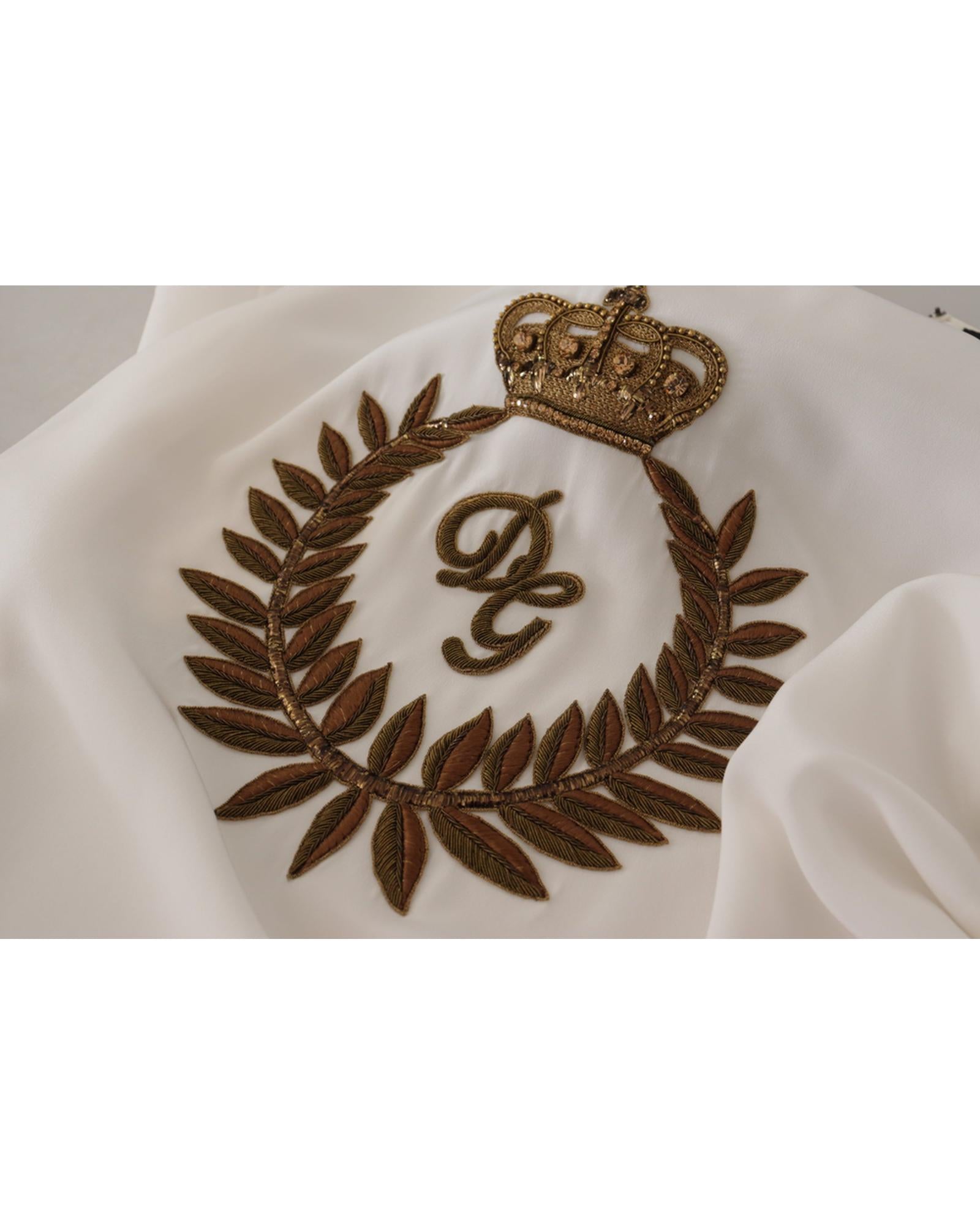 Gorgeous Dolce &amp; Gabbana Silk T-Shirt with Gold DG Crown Logo Embroidery 38 IT Women