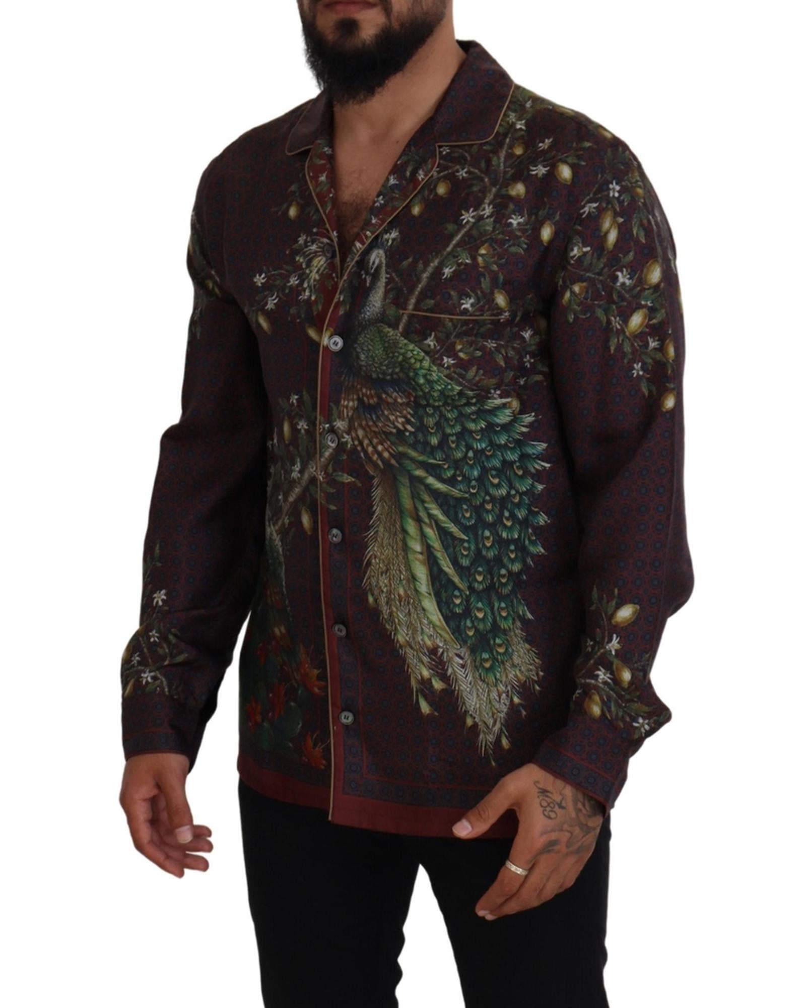 Stunning Dolce &amp; Gabbana Silk Shirt with Ostrich Print S Men