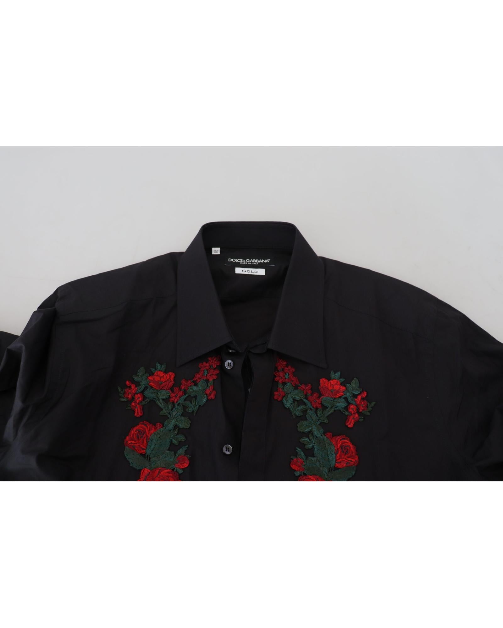 GOLD Long Sleeve Shirt with Floral Embroidery by Dolce &amp; Gabbana 39 IT Men