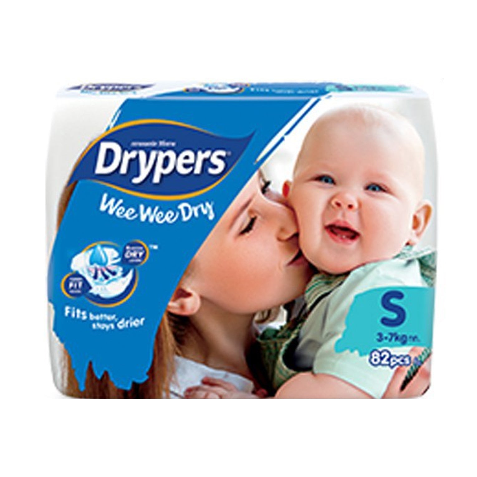 1pk 82 Drypers Baby Wee Wee Dry Nappies Nappy - Small 3-7Kg Diapers