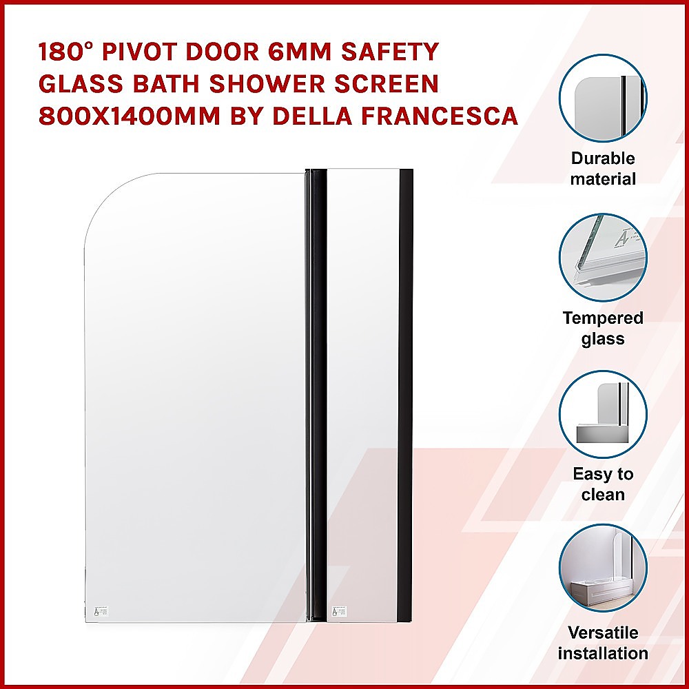 180° Pivot Door 6mm Safety Glass Bath Shower Screen 800x1400mm By Della Francesca