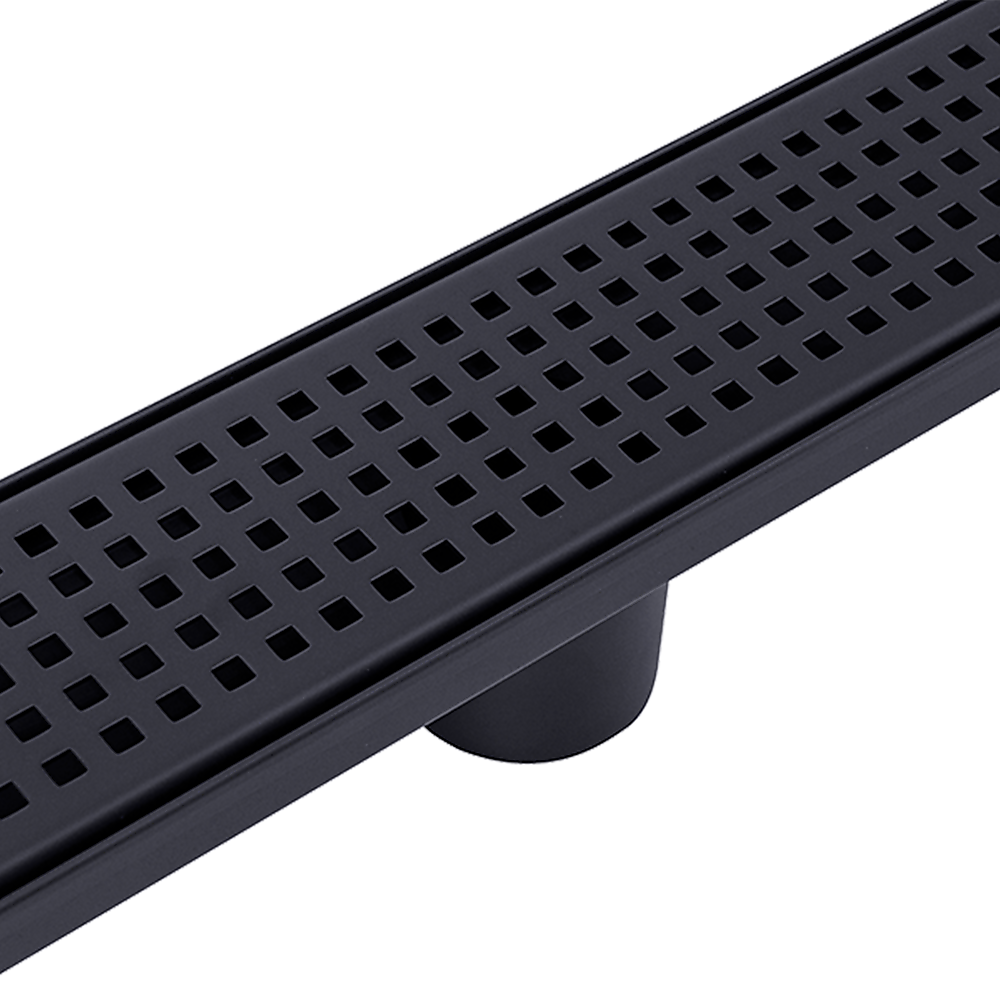 900mm Bathroom Shower Black Grate Drain w/Centre outlet Floor Waste Square Pattern