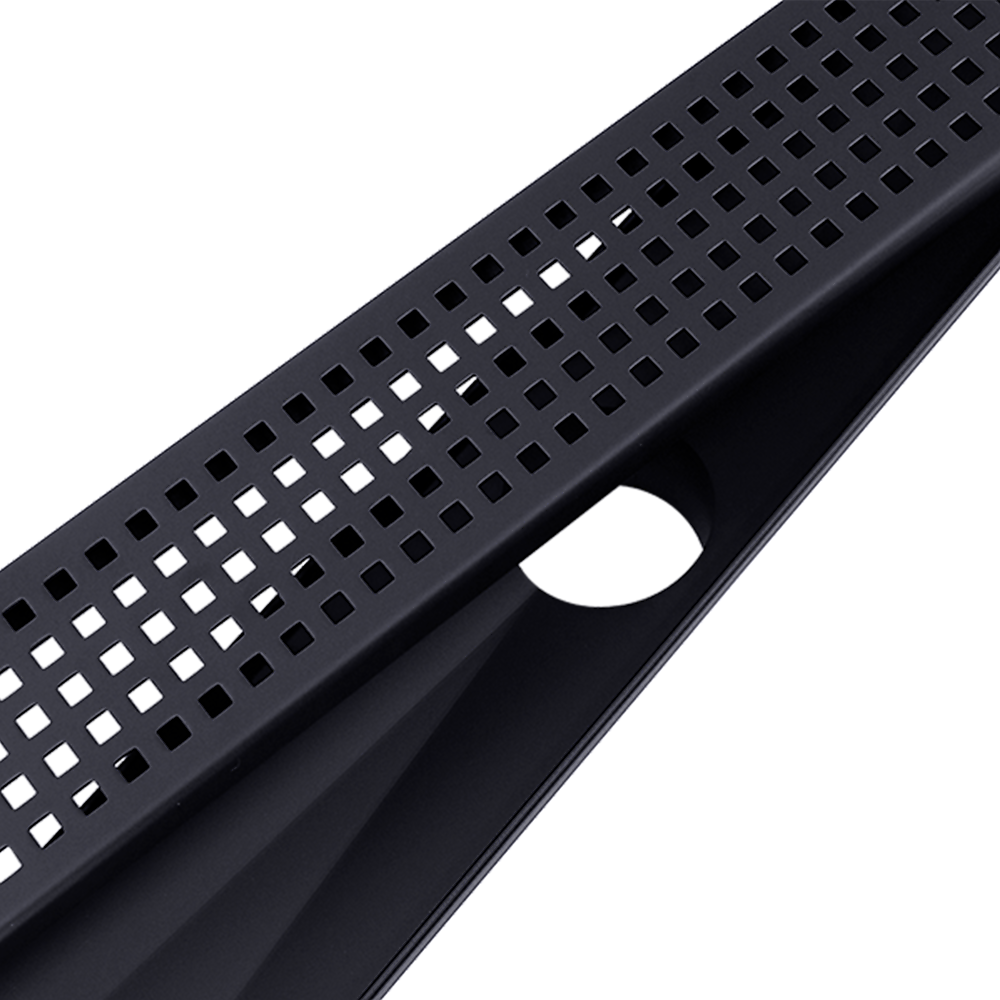 1000mm Bathroom Shower Black Grate Drain w/Centre outlet Floor Waste Square Pattern