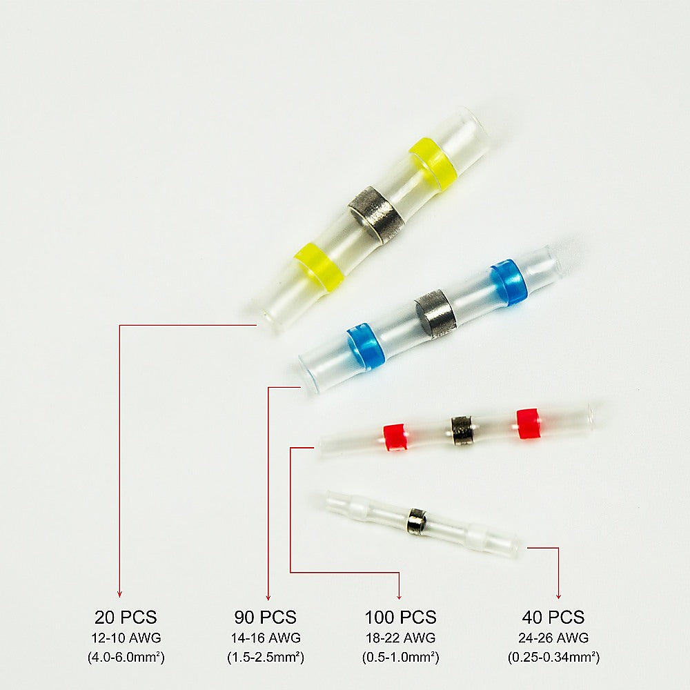 250PCS Waterproof Solder Seal Sleeve Heat Shrink Butt Wire Connectors Terminals