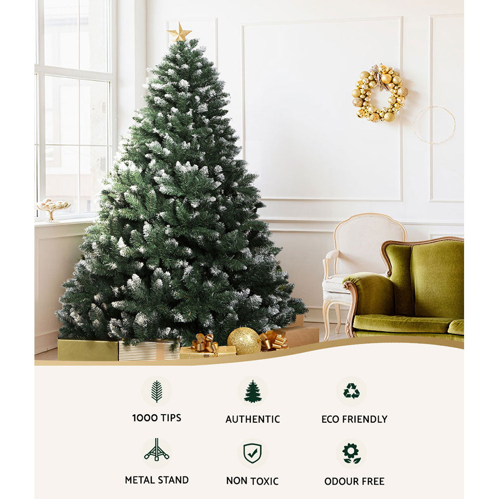 Jingle Jollys Christmas Tree 2.1m Snowy Xmas Tree Decoration 1000 Tips