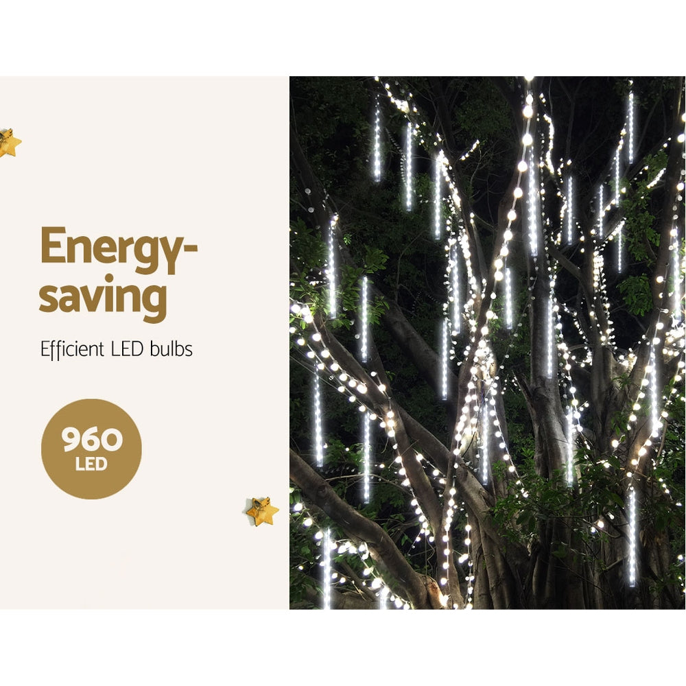 Jingle Jollys Christmas Lights 960 LED 12M Shower Light Icicle Falling Metor